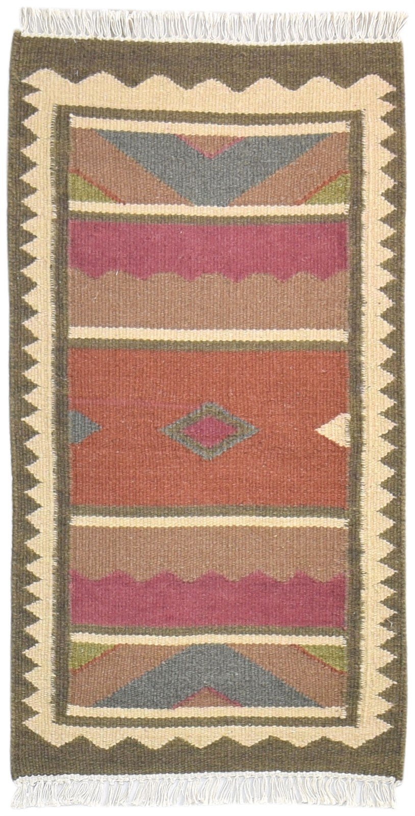 Audrey Dhurrie Brown Wool Rug 2'6 X 4' Southwestern American Tribal   7865081921685