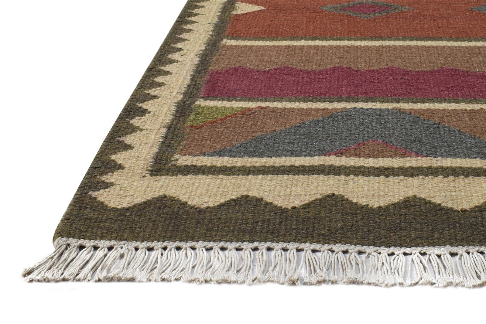 Audrey Dhurrie Brown Wool Rug 2'6 X 4' Southwestern American Tribal   7865081921685