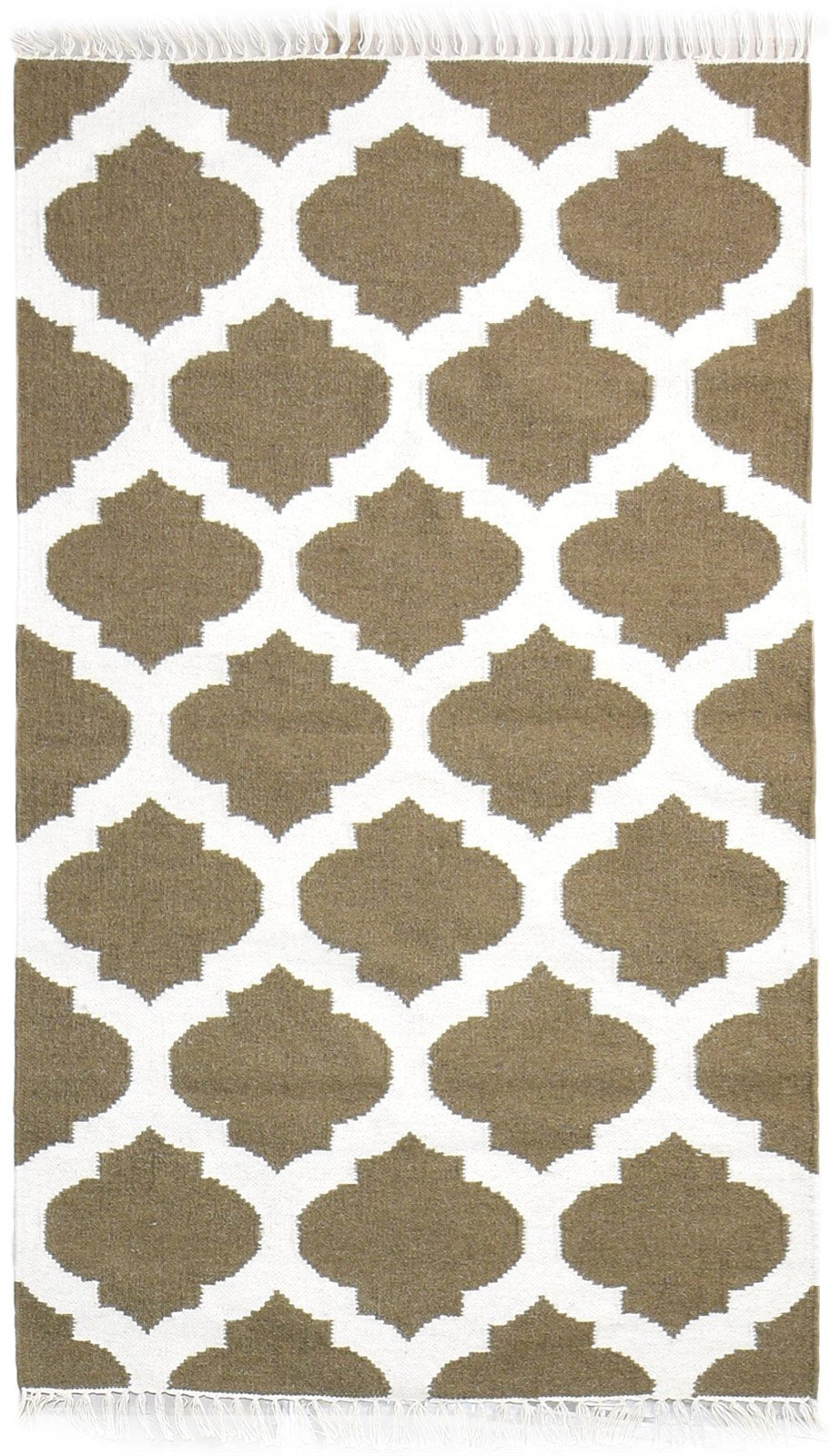 Dhurrie Brown Wool Rug 3' X 5' Modern Moroccan Scroll Tile Small Carpet   7865123766421