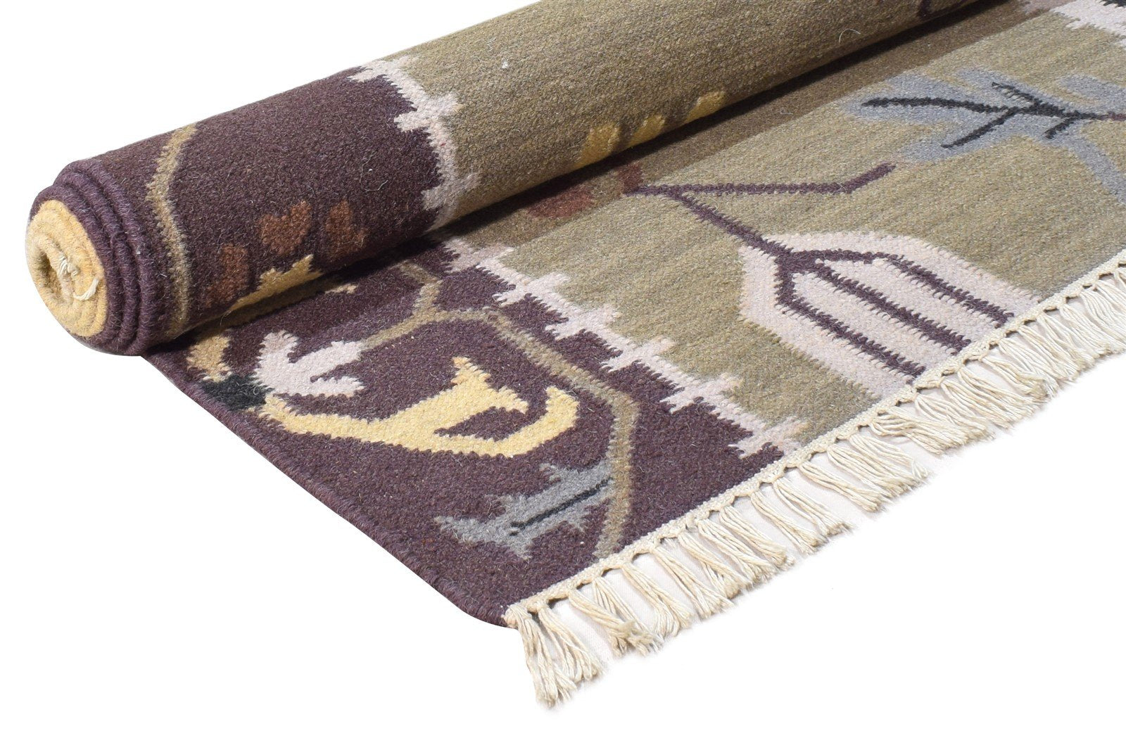 Dhurrie Brown Wool Rug 4' X 6' Modern Oriental Patchwork Room Size Carpet   7865081495701