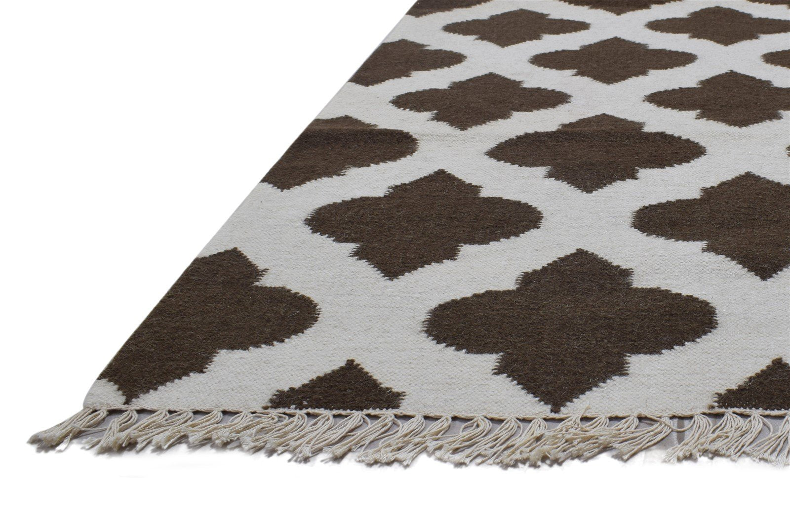 Farra Dhurrie Brown Wool Rug 6' X 8' Modern Moroccan Trellis   7864357355669