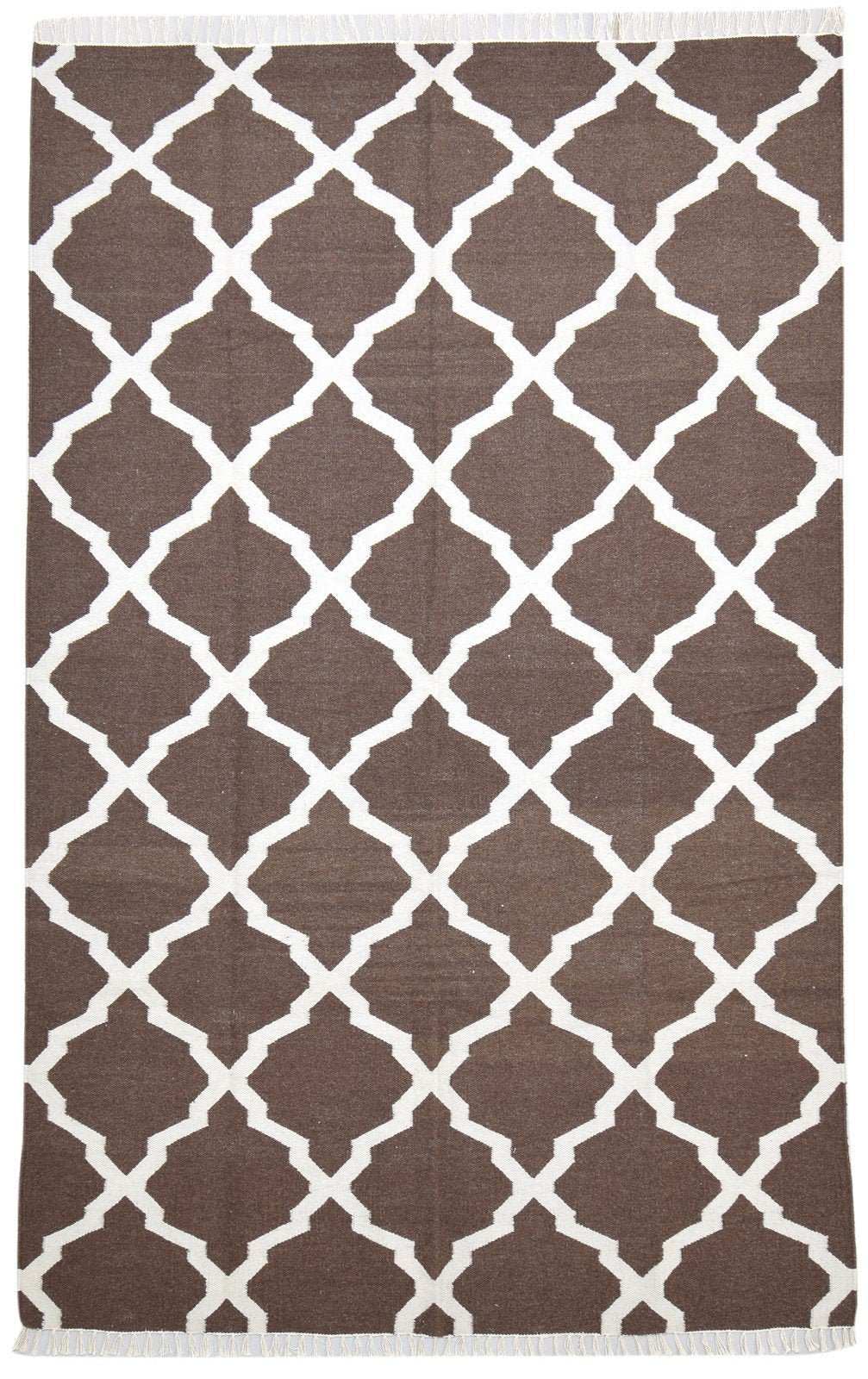 Dhurrie Brown Wool Rug 6' X 9' Modern Moroccan Trellis Room Size Carpet   7864356634773