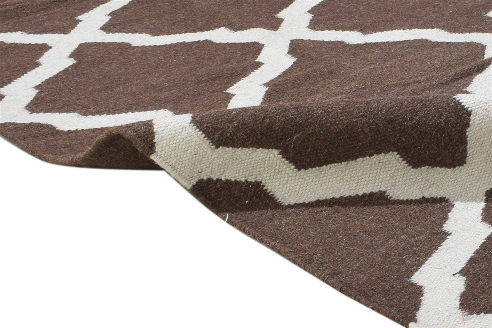 Dhurrie Brown Wool Rug 6' X 9' Modern Moroccan Trellis Room Size Carpet   7864356634773