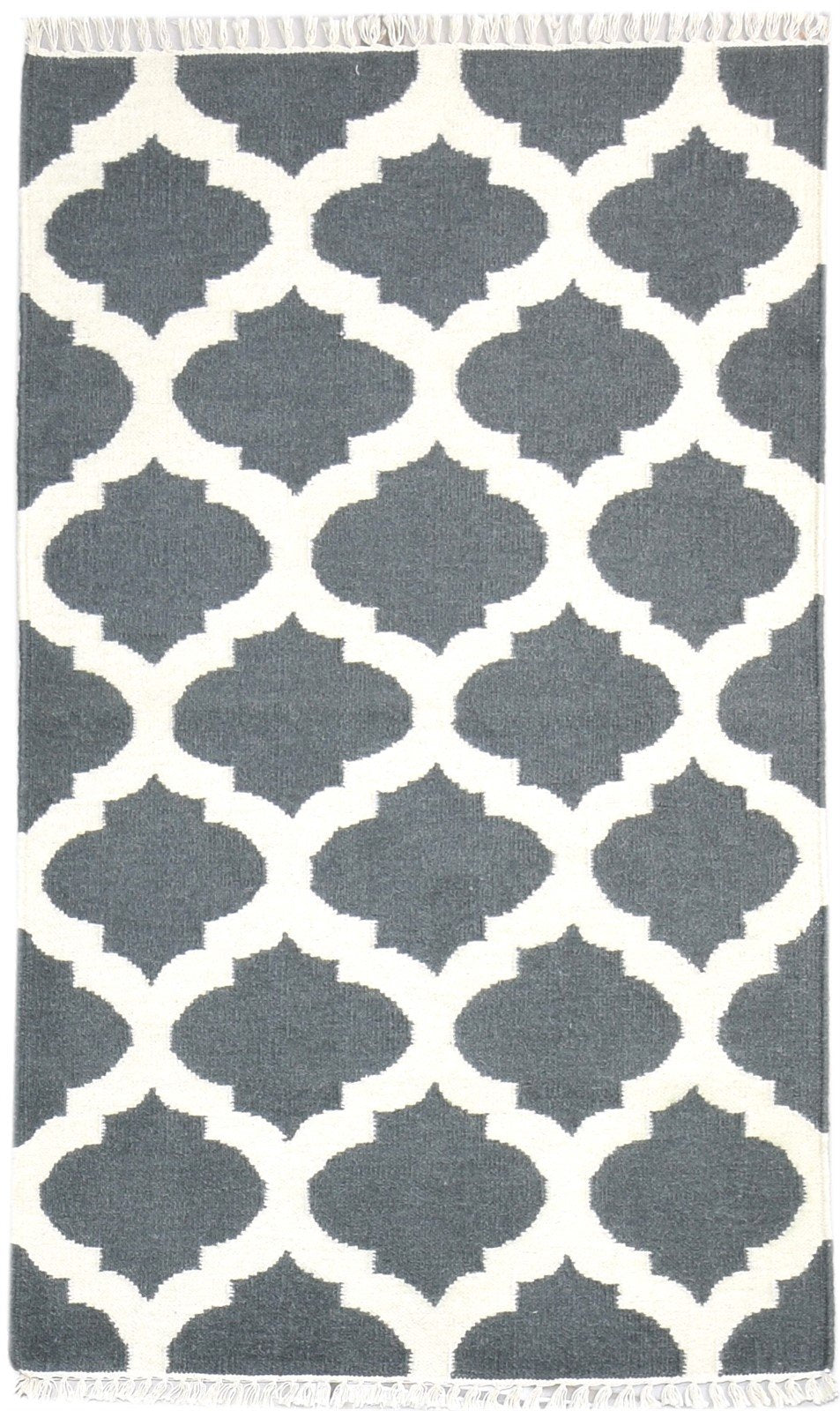Dhurrie Charcoal Wool Rug 3' X 5' Modern Moroccan Scroll Tile Small Carpet   7865121374357