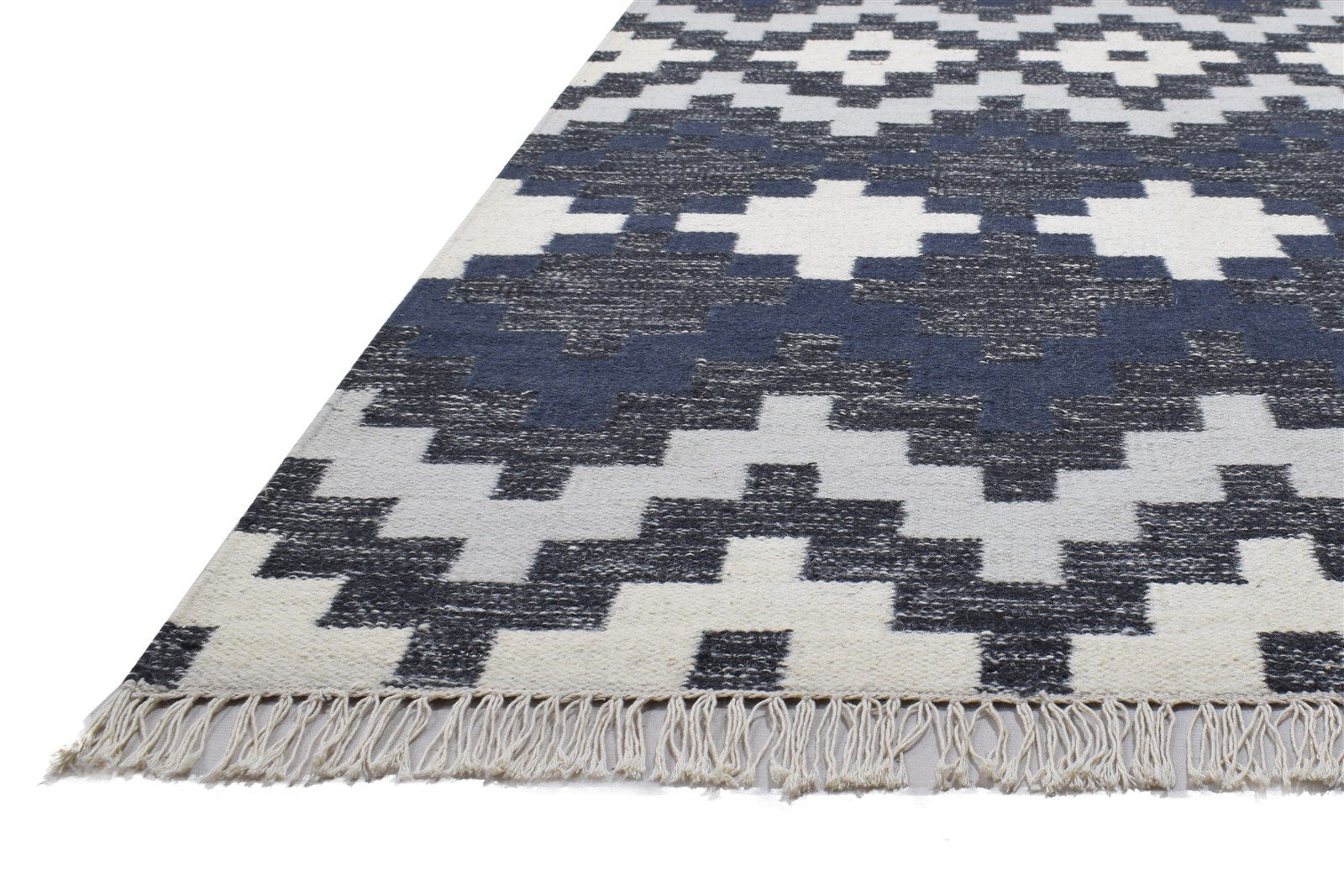 Dhurrie Charcoal Wool Rug 5' X 8' Modern Scandinavian Geometric Room Size Carpet   7864151605397