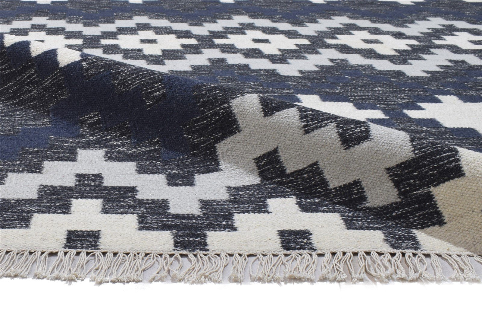 Dhurrie Charcoal Wool Rug 5' X 8' Modern Scandinavian Geometric Room Size Carpet   7864151605397