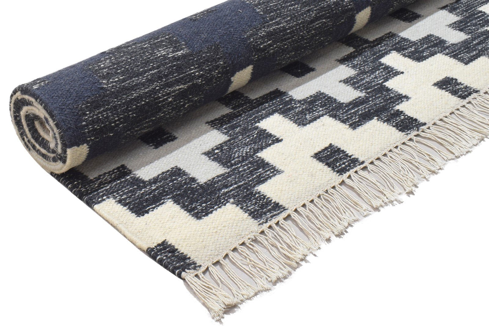 Dhurrie Charcoal Wool Rug 5' X 8' Modern Scandinavian Geometric Room Size Carpet   7864151605397
