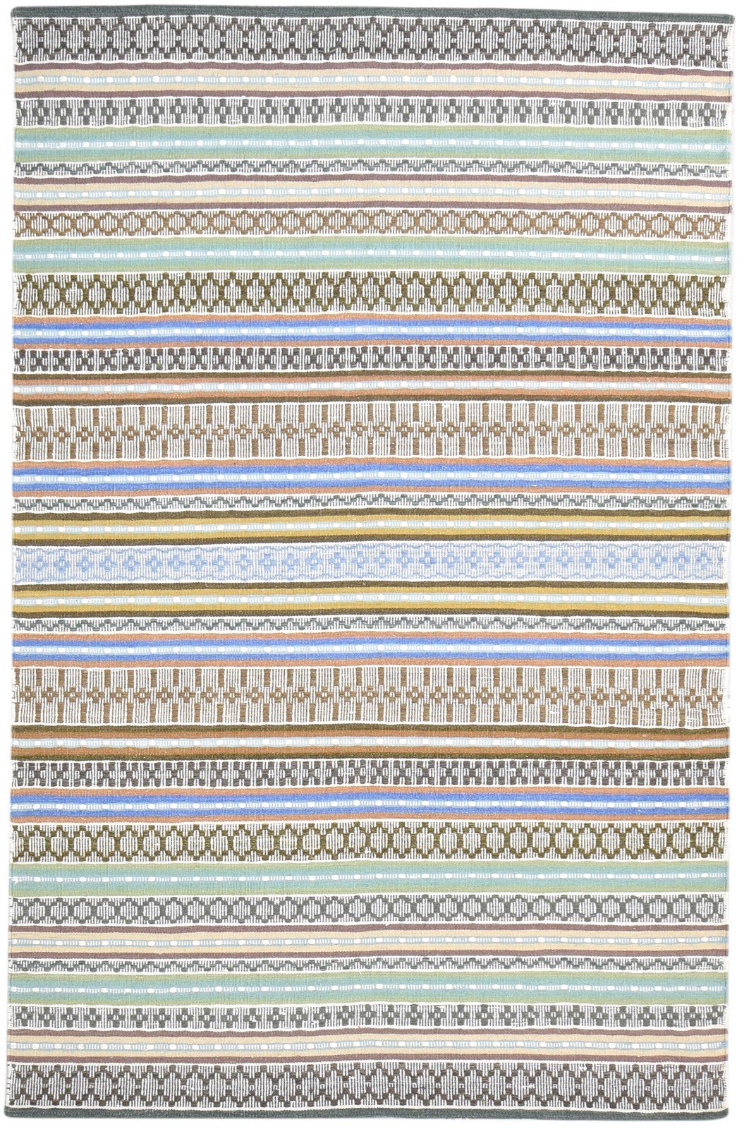 Dhurrie Green Wool Rug 5' X 8' Modern Bohemian Striped Room Size Carpet   7865046335637