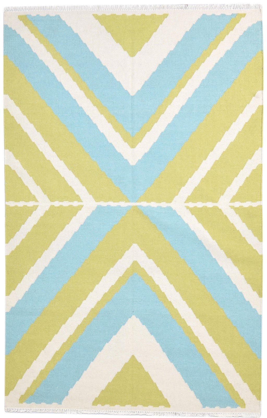 Dhurrie Green Wool Rug 5' X 8' Modern Scandinavian Abstract Room Size Carpet   7865021890709