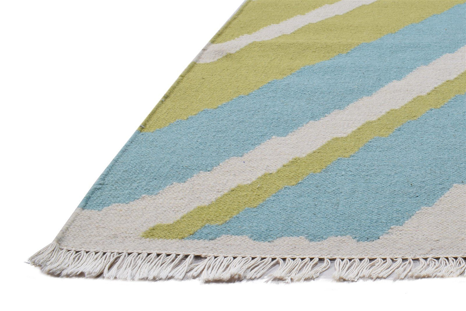 Dhurrie Green Wool Rug 5' X 8' Modern Scandinavian Abstract Room Size Carpet   7865021890709