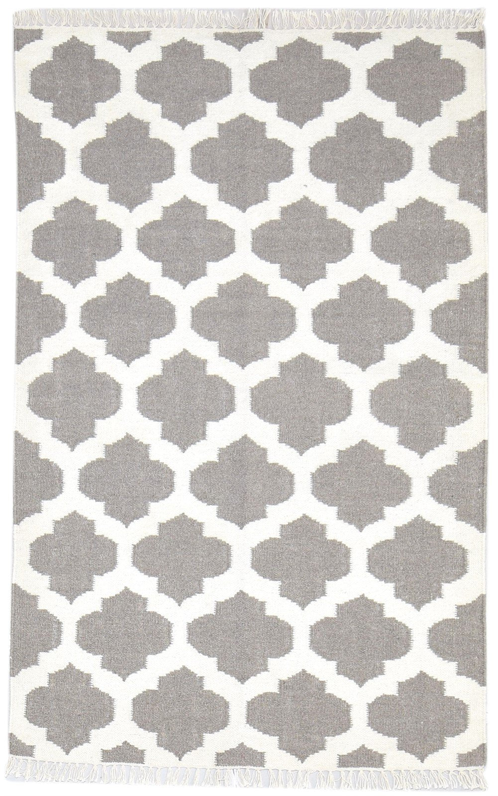 Dhurrie Grey Wool Rug 3' X 5' Modern Moroccan Trellis Room Size Carpet   7864385831061