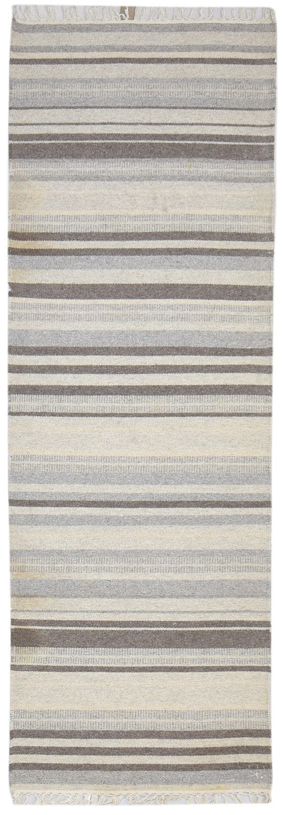 Dhurrie Grey Wool Rug 3' X 8' Modern Scandinavian Striped Small Runner   7865198346389