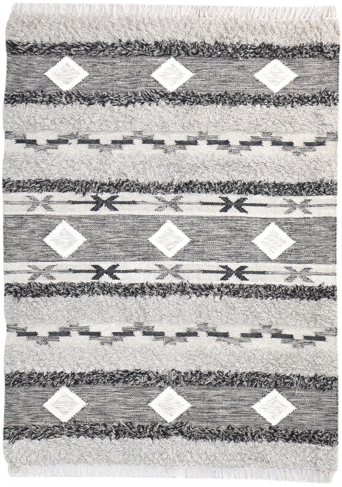 Dhurrie Grey Wool Rug 4' X 5' Southwestern American Tribal Room Size Carpet   7865004163221