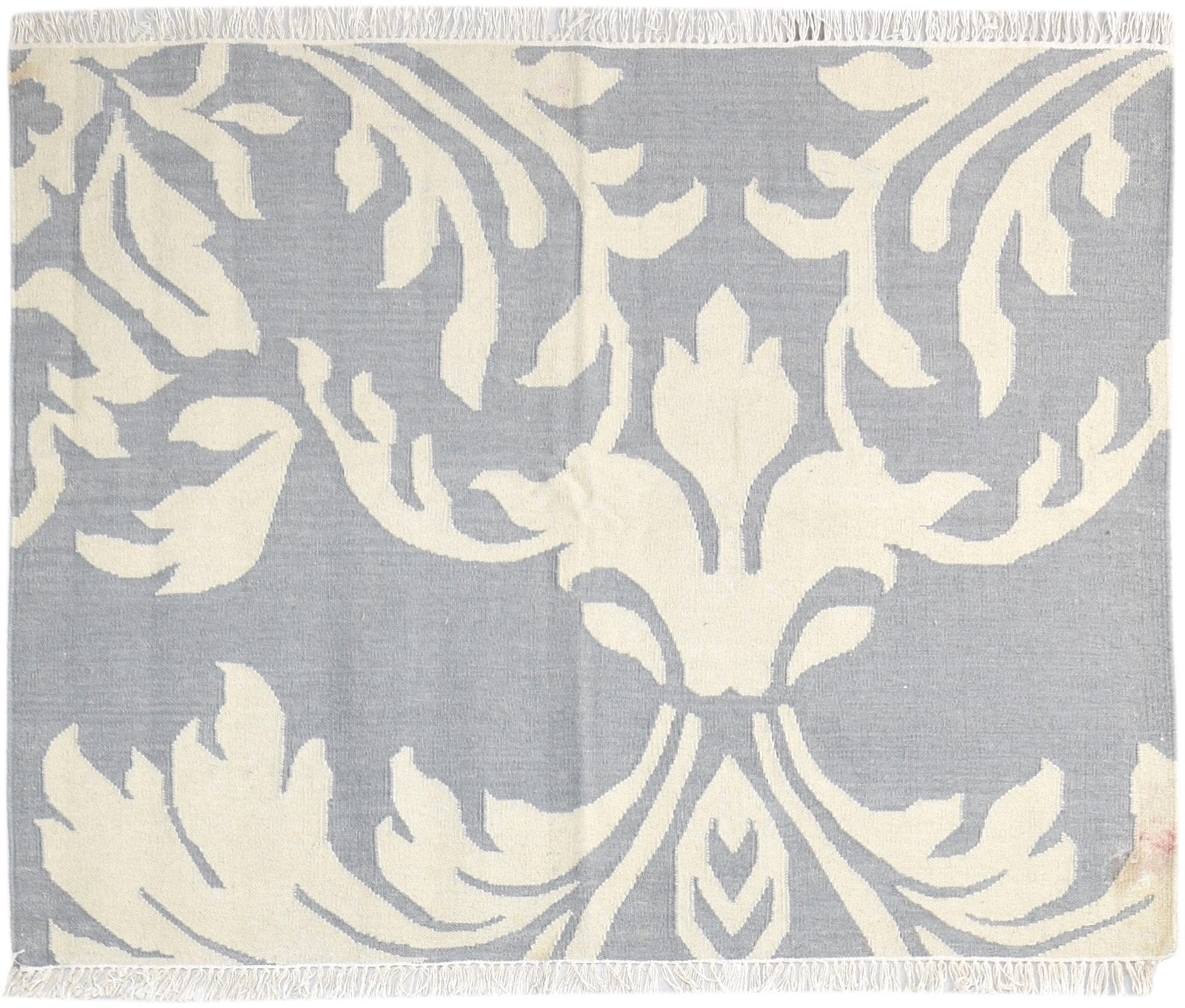 Dhurrie Grey Wool Rug 5' X 4' Modern European Damask Room Size Carpet   7864674123925