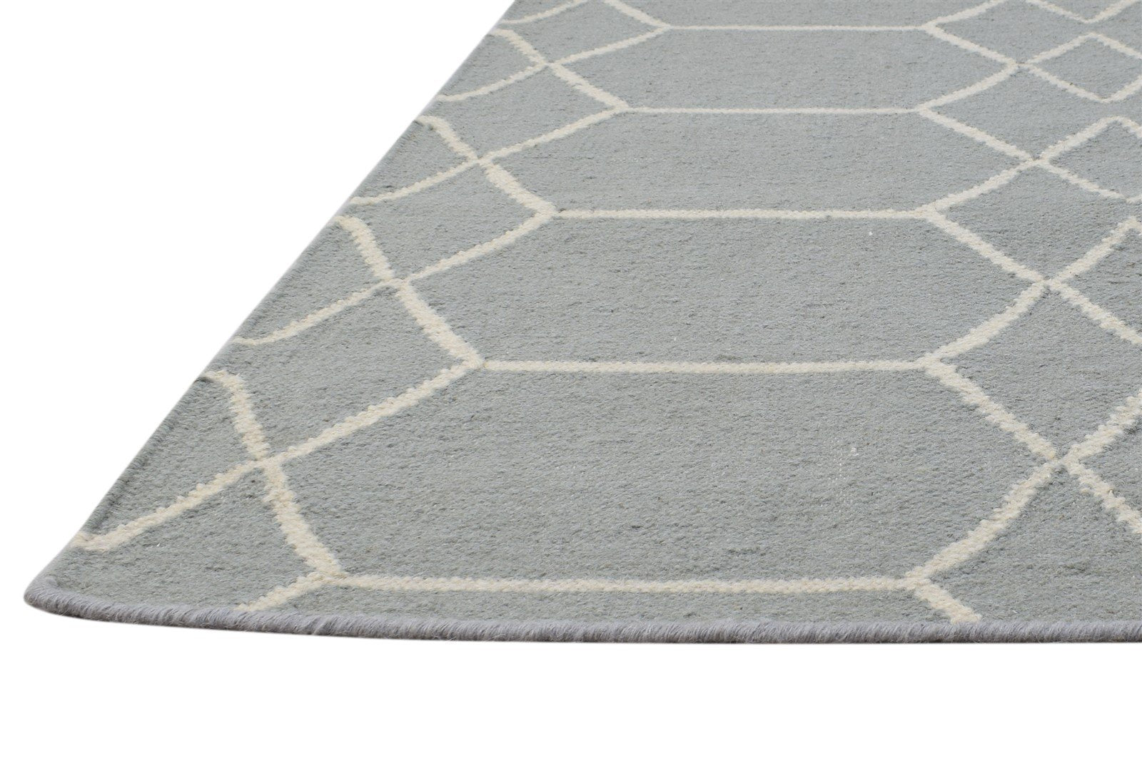 Dhurrie Grey Wool Rug 5' X 7' Modern Moroccan Trellis Room Size Carpet   7864457035925