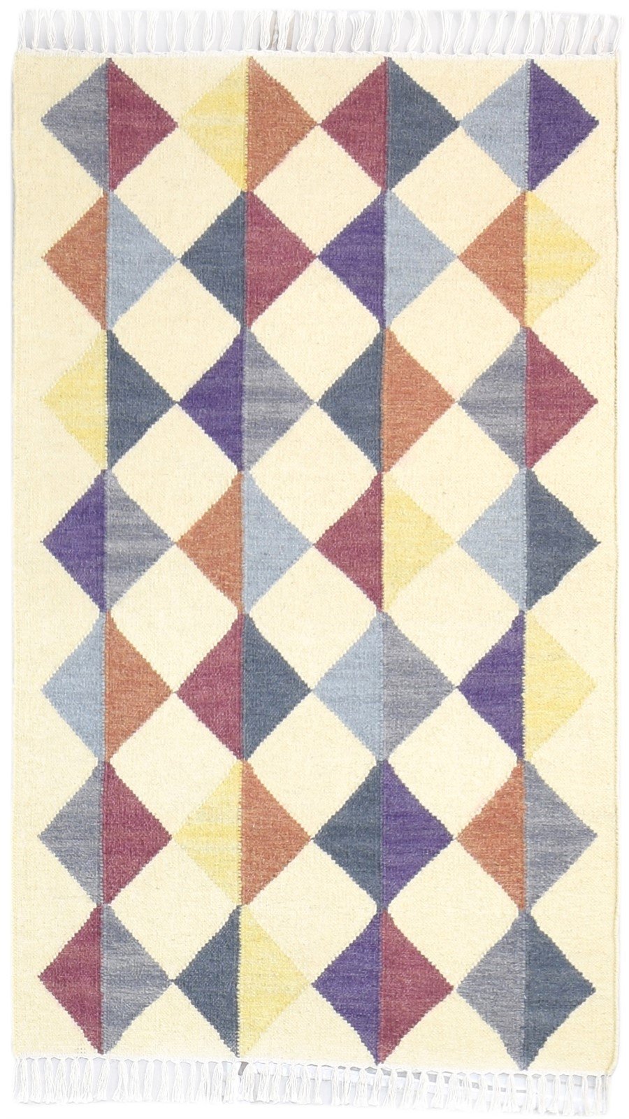 Dhurrie Multi Color Wool Rug 3' X 5' Modern Scandinavian Triangles Small Carpet   7865121833109