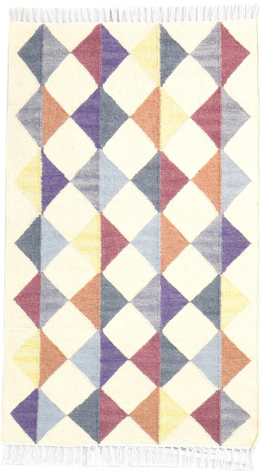 Dhurrie Multi Color Wool Rug 3' X 5' Modern Scandinavian Triangles Small Carpet   7865122357397