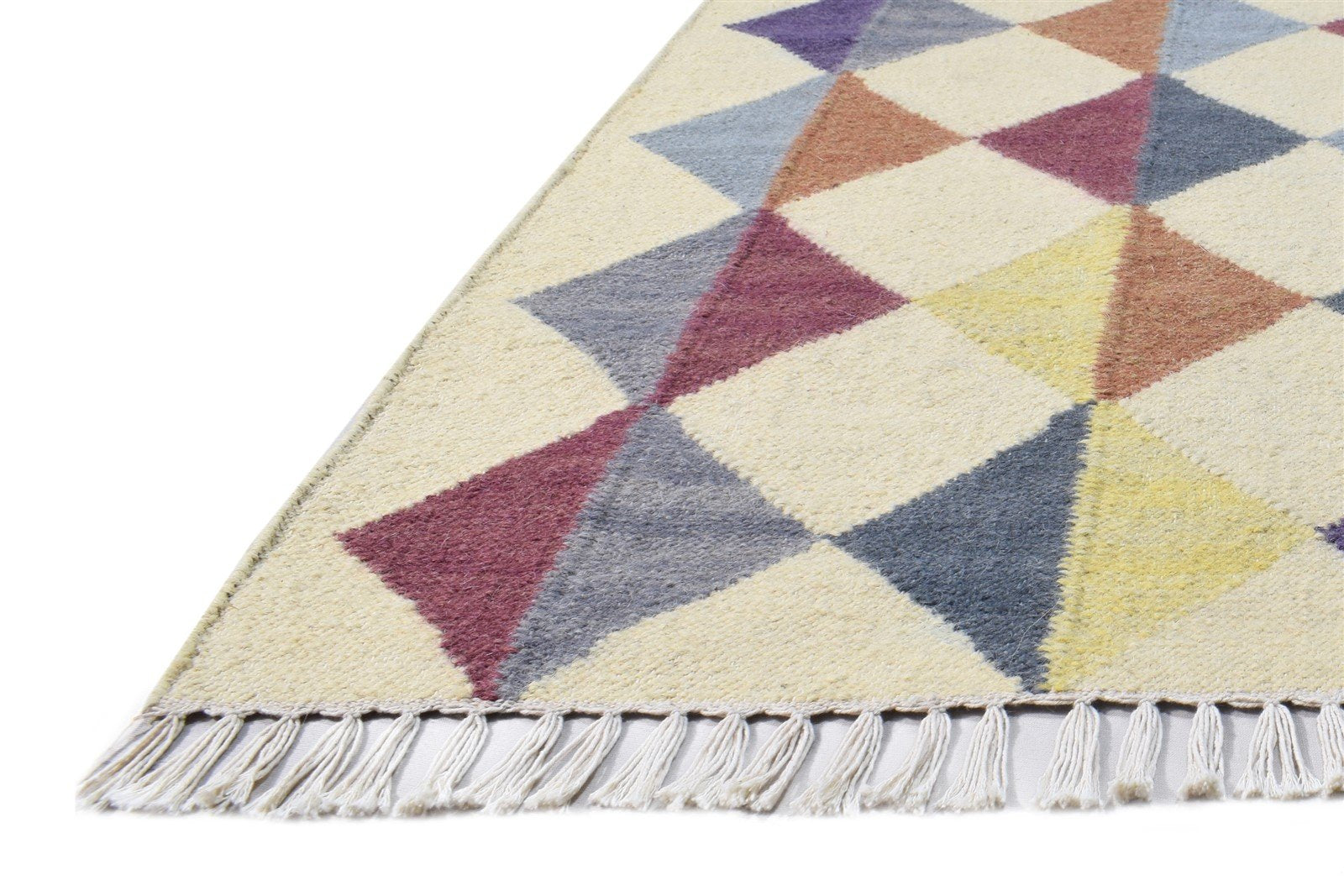 Dhurrie Multi Color Wool Rug 3' X 5' Modern Scandinavian Triangles Small Carpet   7865122357397