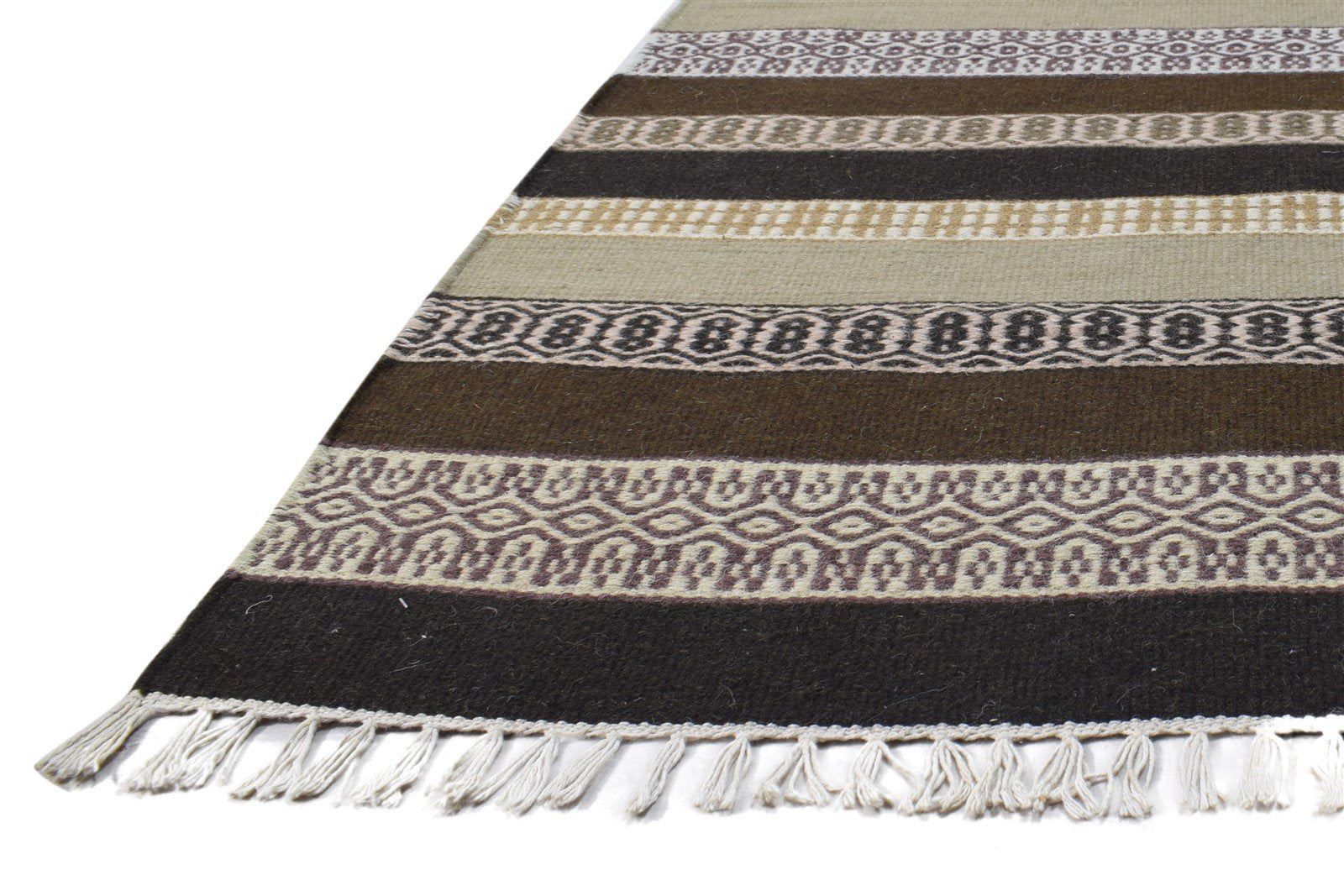Dhurrie Multi Color Wool Rug 4X6 Modern Scandinavian Striped Room Size Carpet   7865003344021