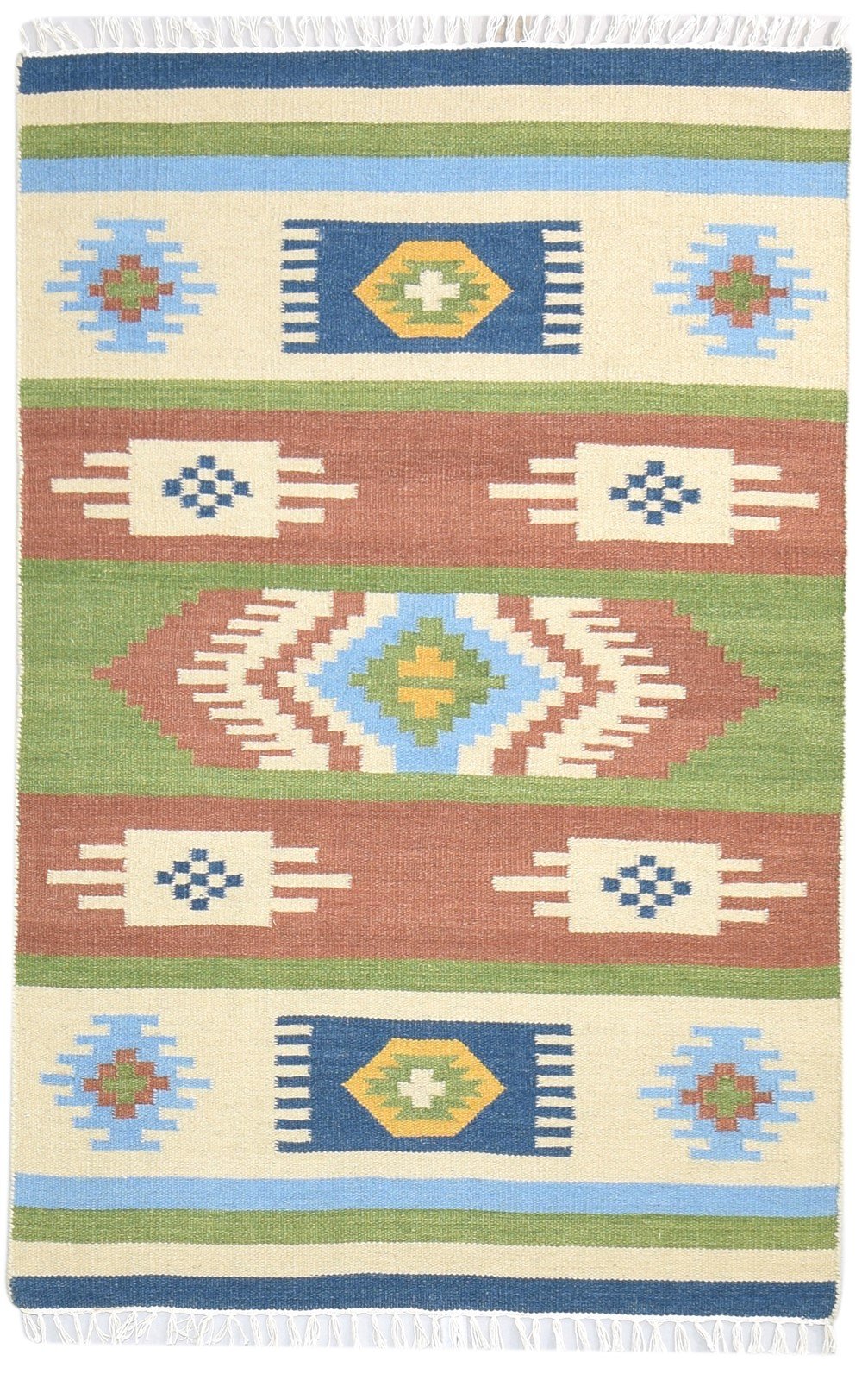 Dhurrie Multi Color Wool Rug 4X6 Southwestern American Tribal Room Size Carpet   7865001869461