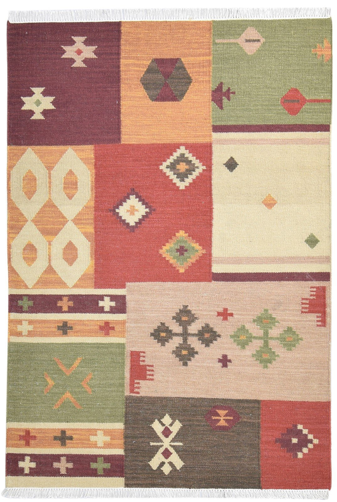 Dhurrie Multi Color Wool Rug 5X8 Southwestern American Tribal Room Size Carpet   7865051447445