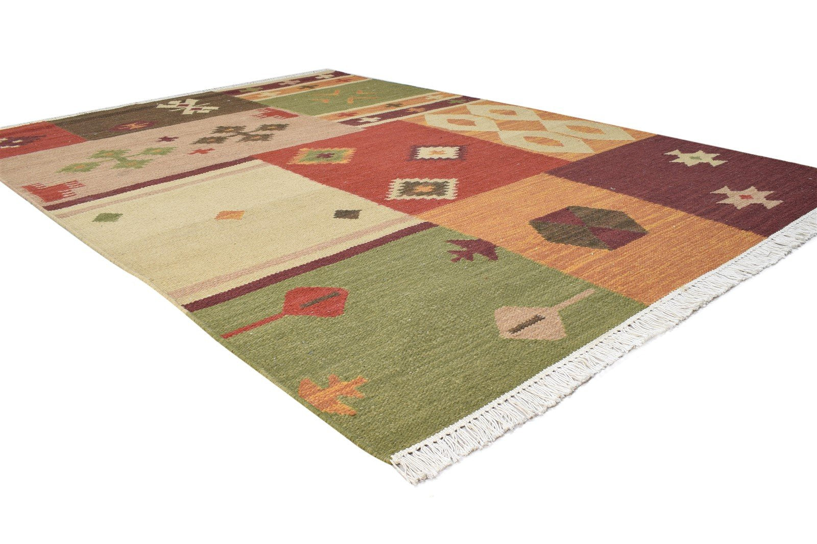 Dhurrie Multi Color Wool Rug 5X8 Southwestern American Tribal Room Size Carpet   7865051447445
