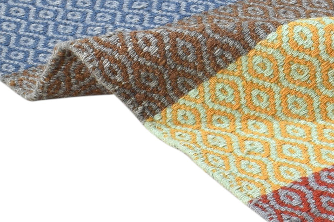 Dhurrie Multi Wool Rug 4' X 6' Modern Scandinavian Striped Room Size Carpet   7864990138517