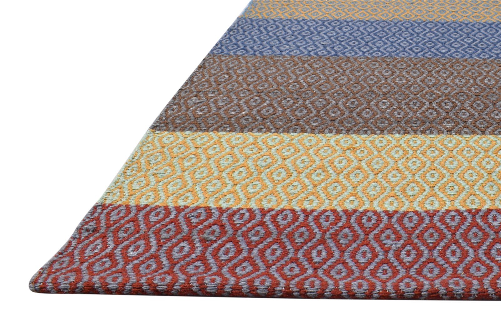 Dhurrie Multi Wool Rug 4' X 6' Modern Scandinavian Striped Room Size Carpet   7864990138517