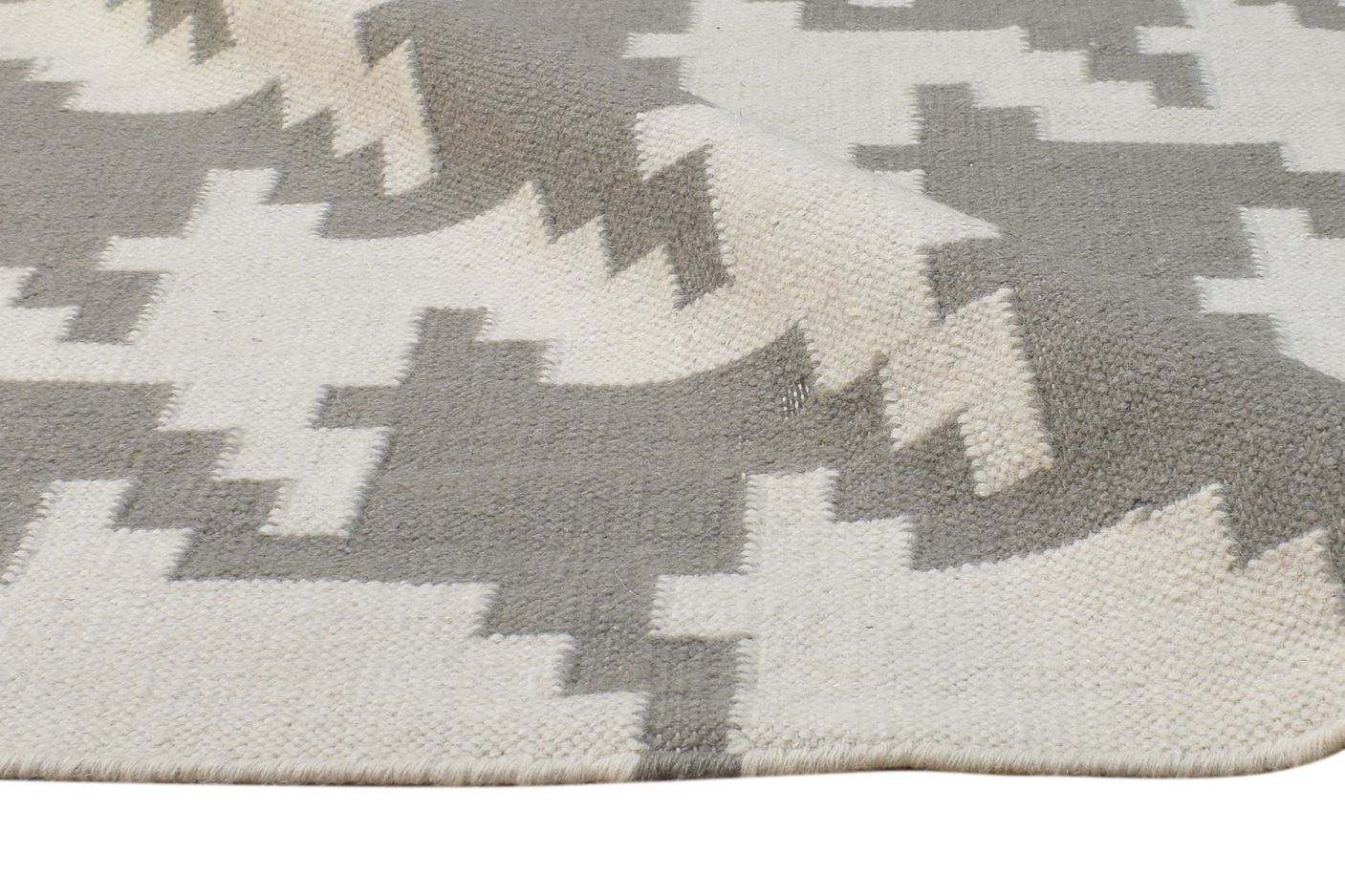 Dhurrie Off-White Wool Rug 4' X 6' Modern American Houndstooth Room Size Carpet   7865076252821