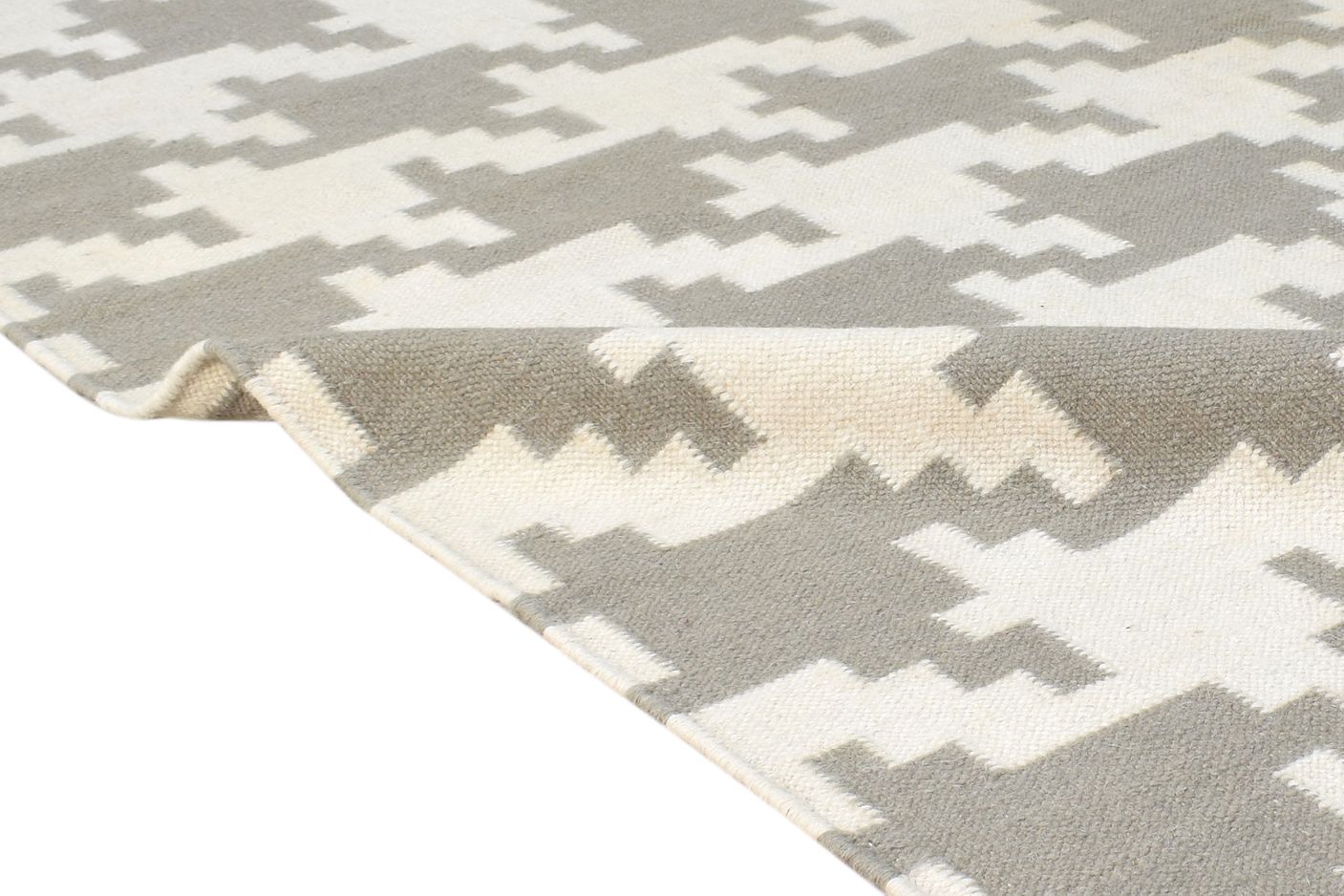 Dhurrie Off-White Wool Rug 4' X 6' Modern American Houndstooth Room Size Carpet   7865076252821