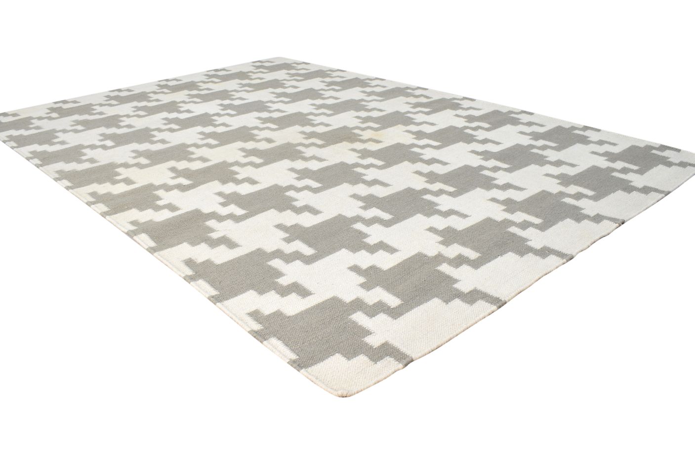 Dhurrie Off-White Wool Rug 4' X 6' Modern American Houndstooth Room Size Carpet   7865076252821