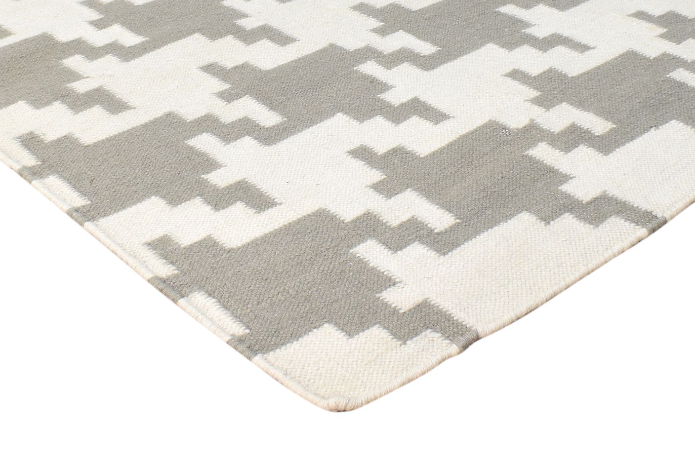 Dhurrie Off-White Wool Rug 4' X 6' Modern American Houndstooth Room Size Carpet   7865076252821