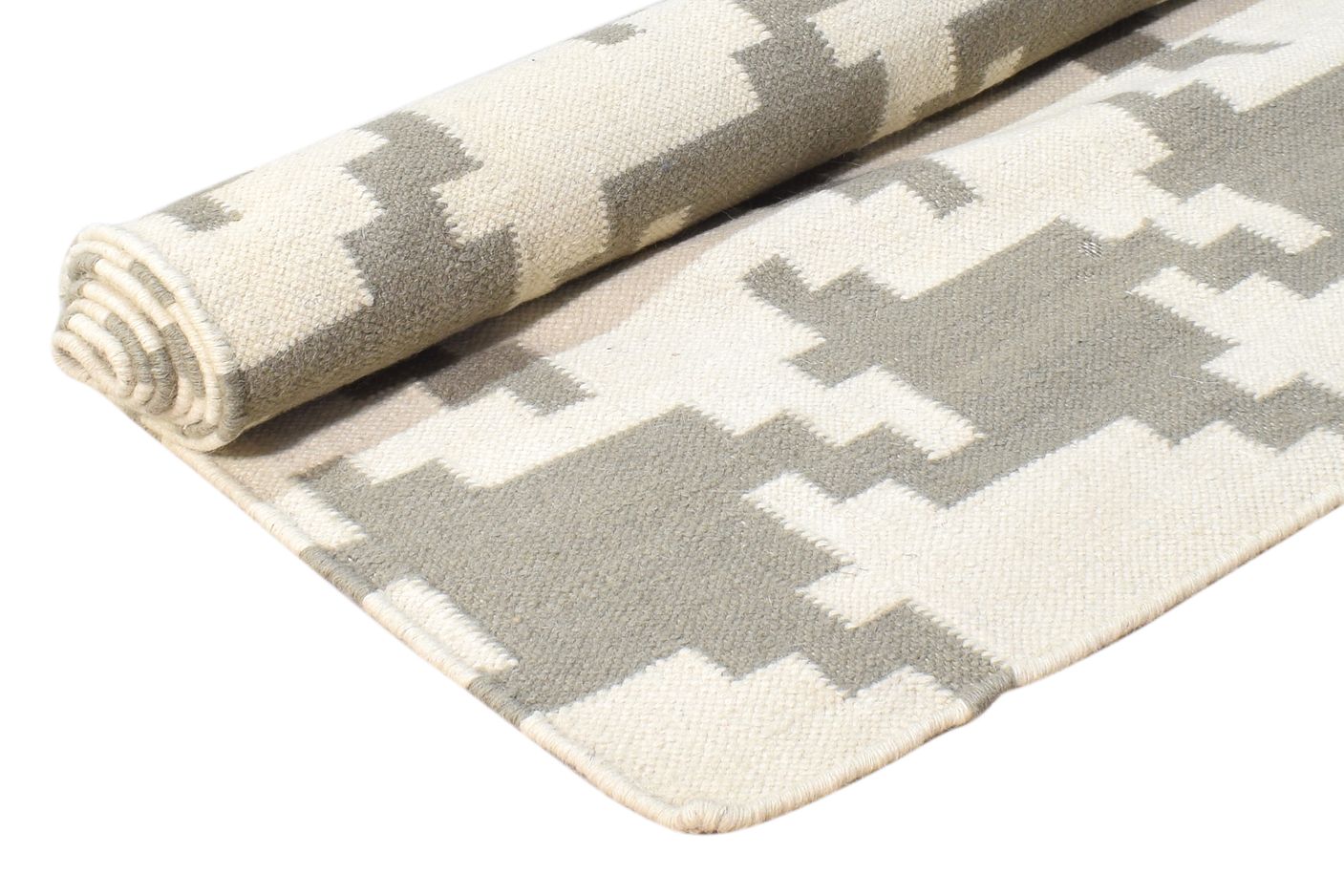 Dhurrie Off-White Wool Rug 4' X 6' Modern American Houndstooth Room Size Carpet   7865076252821