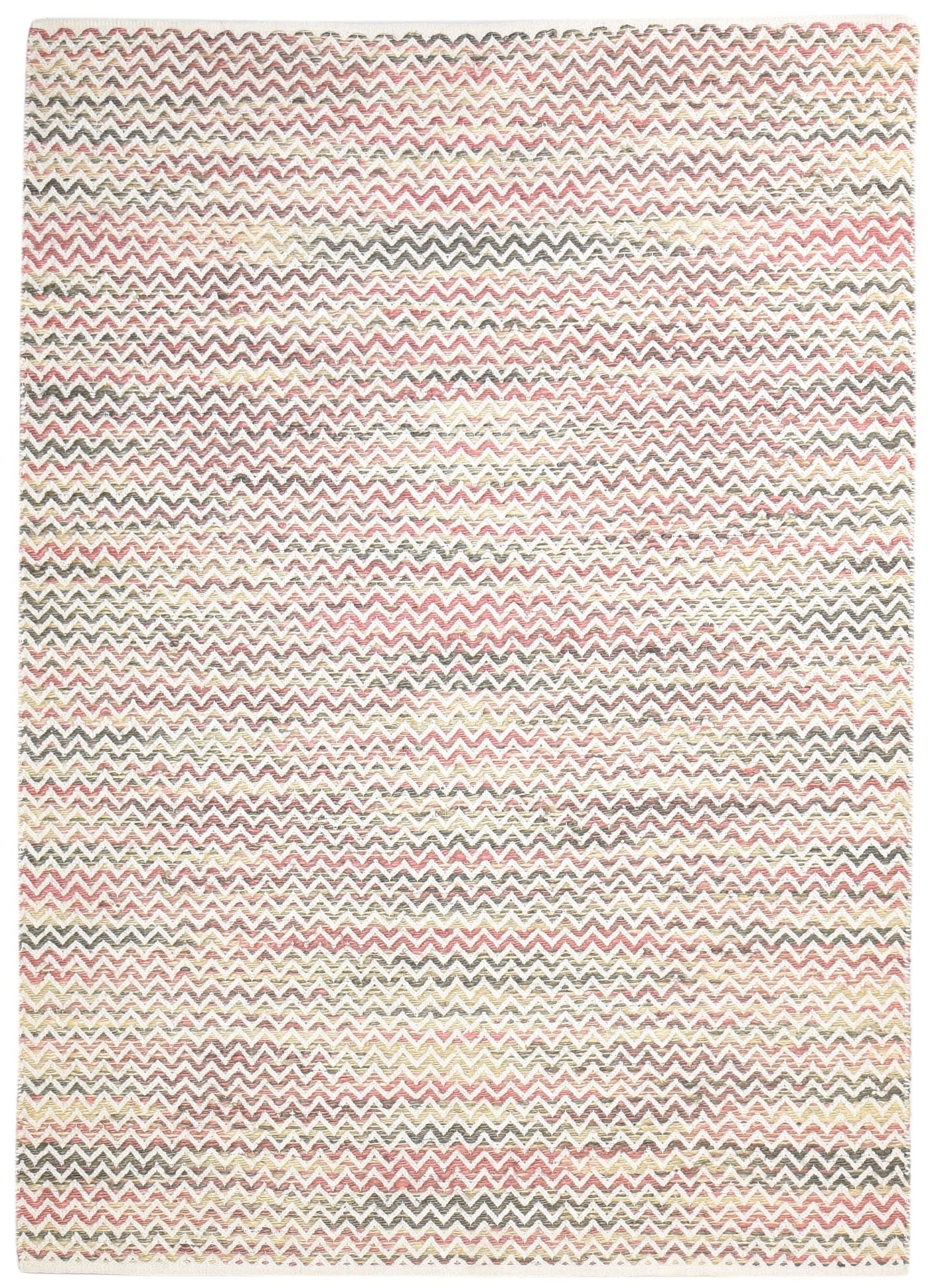 Dhurrie Off-White Wool Rug 5' X 7' Modern Scandinavian Chevron Room Size Carpet   7865051742357