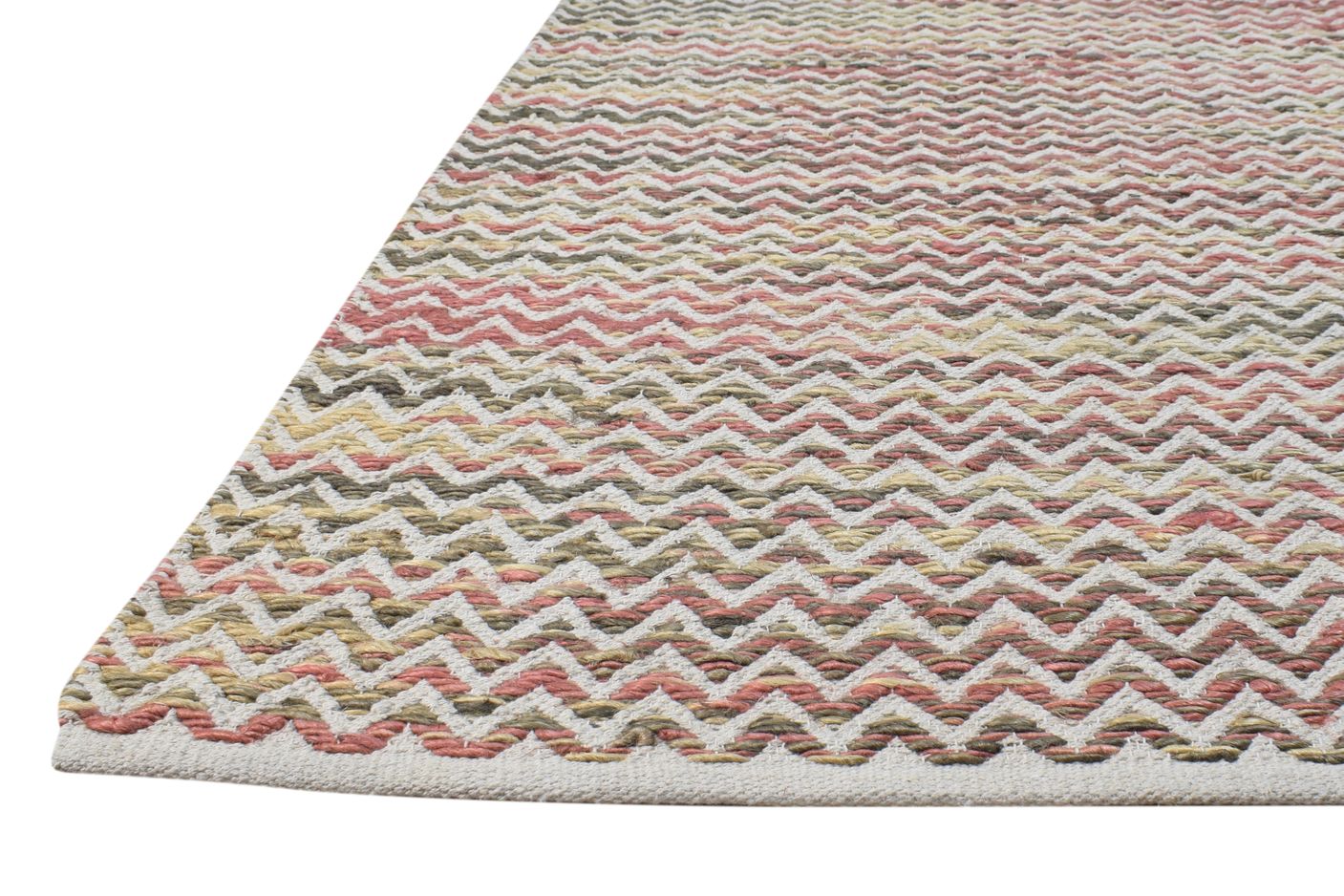 Dhurrie Off-White Wool Rug 5' X 7' Modern Scandinavian Chevron Room Size Carpet   7865051742357