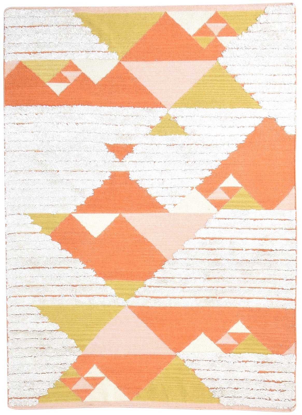 Dhurrie Off-White Wool Rug 5' X 8' Modern Scandinavian Abstract Room Size Carpet   7865053020309