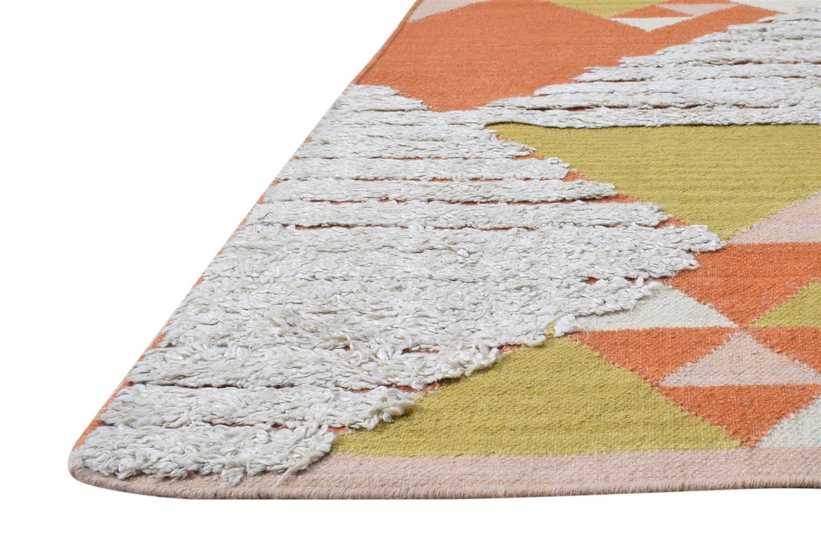 Dhurrie Off-White Wool Rug 5' X 8' Modern Scandinavian Abstract Room Size Carpet   7865053020309