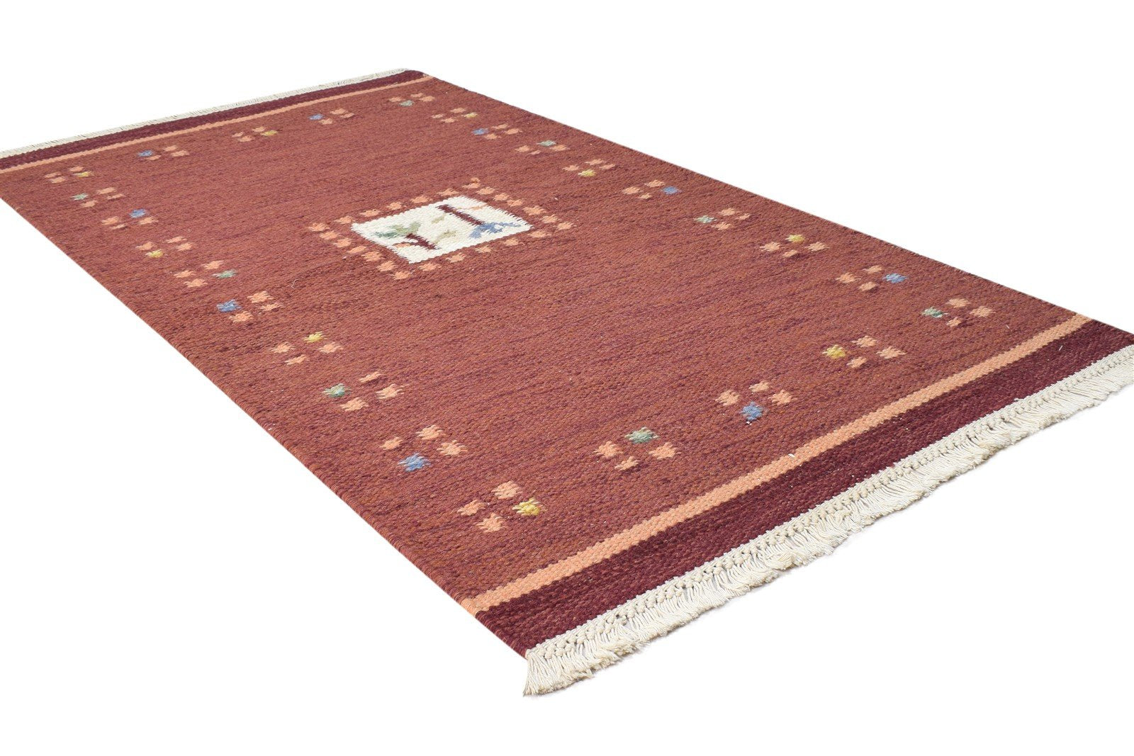 Dhurrie Red Wool Rug 3' X 5' Persian Gabbeh Oriental Small Carpet   7864983290005