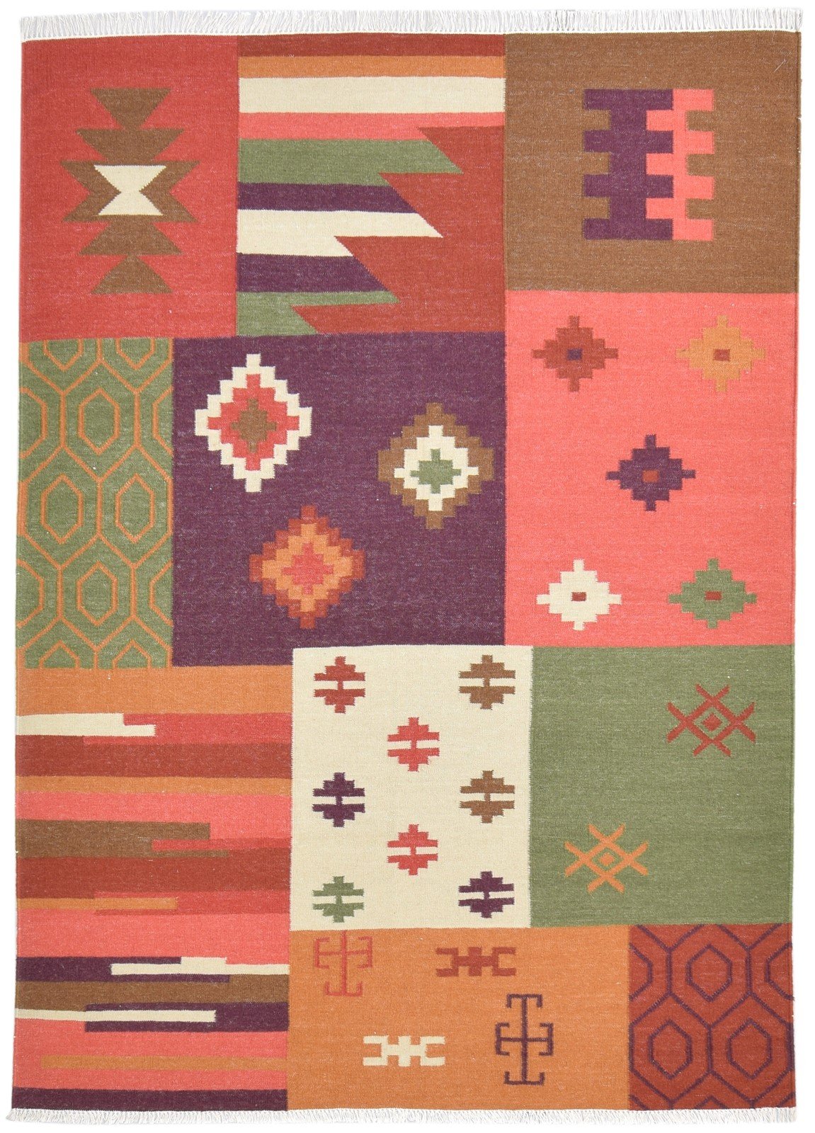 Dhurrie Red Wool Rug 6' X 8' Southwestern American Tribal Room Size Carpet   7865048105109