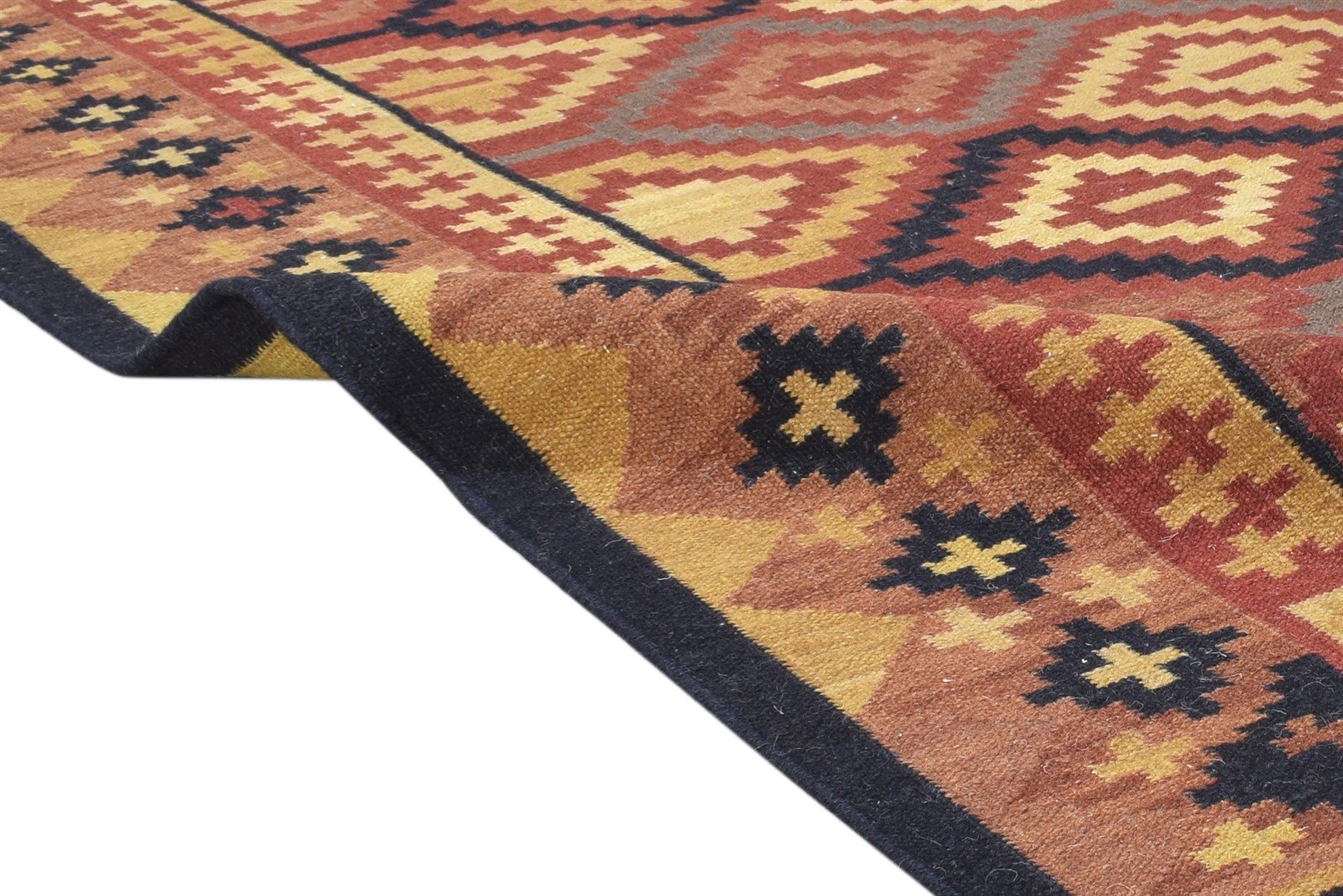 Dhurrie Rust Wool Rug 5' X 8' Southwestern American Tribal Room Size Carpet   7865039945877