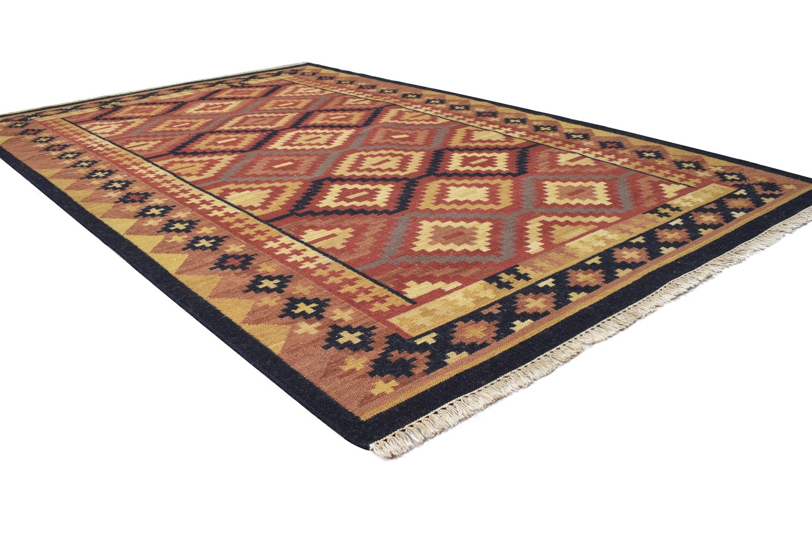 Dhurrie Rust Wool Rug 5' X 8' Southwestern American Tribal Room Size Carpet   7865039945877