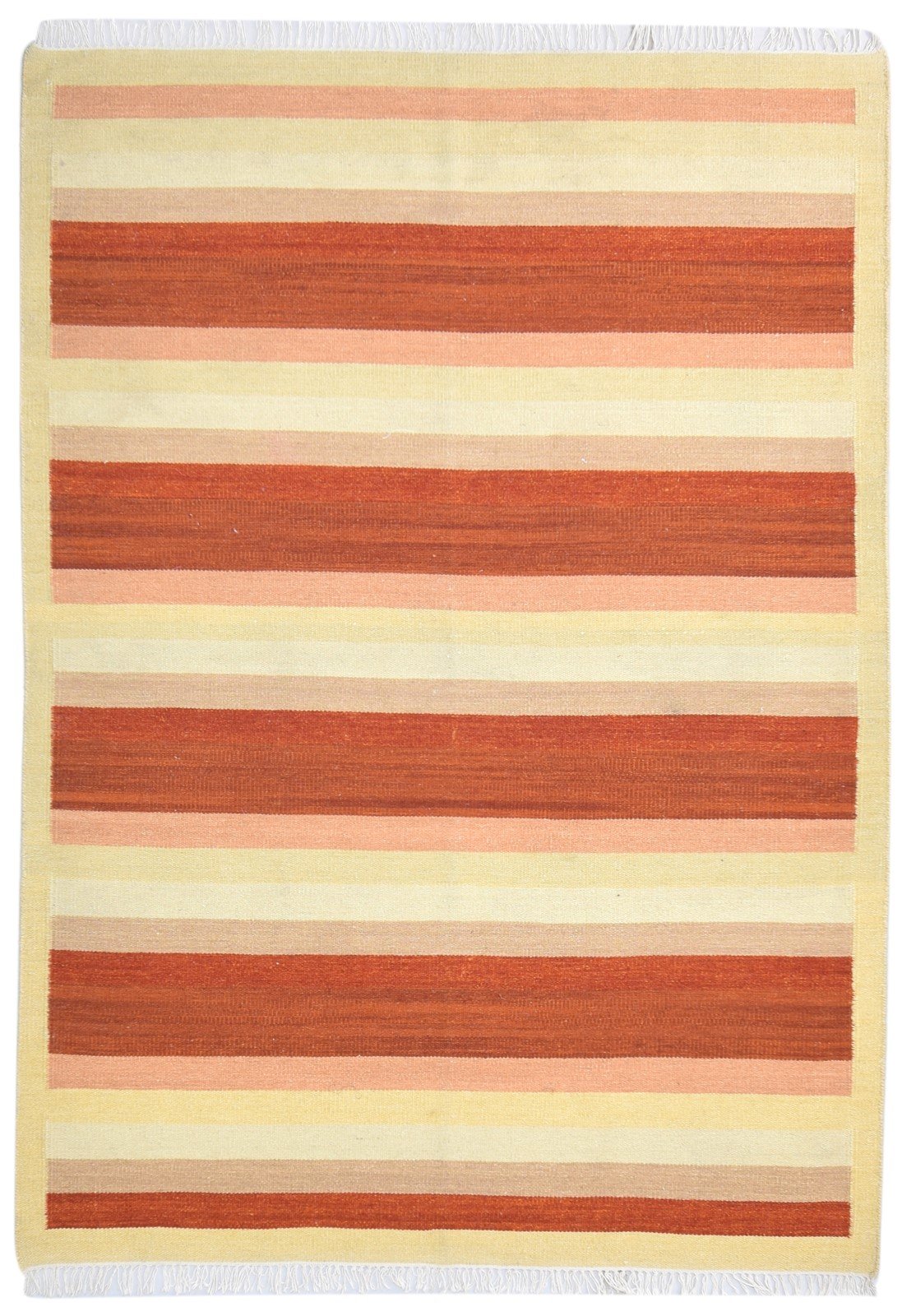 Dhurrie Rust Wool Rug 6' X 8' Modern Scandinavian Striped Room Size Carpet   7865027821717