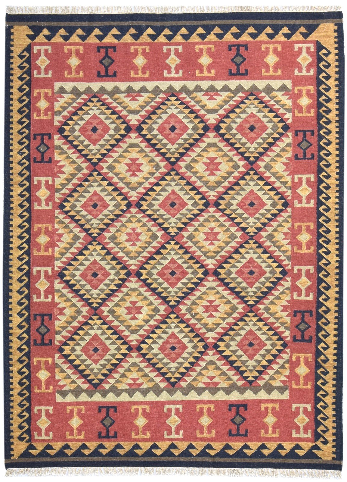 Dhurrie Rust Wool Rug 6' X 8' Southwestern American Tribal Room Size Carpet   7865048989845
