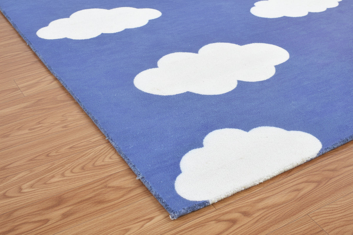 Dreamy Cloud Handmade Blue & White Kids Rug – Whimsical Nursery Area Rug