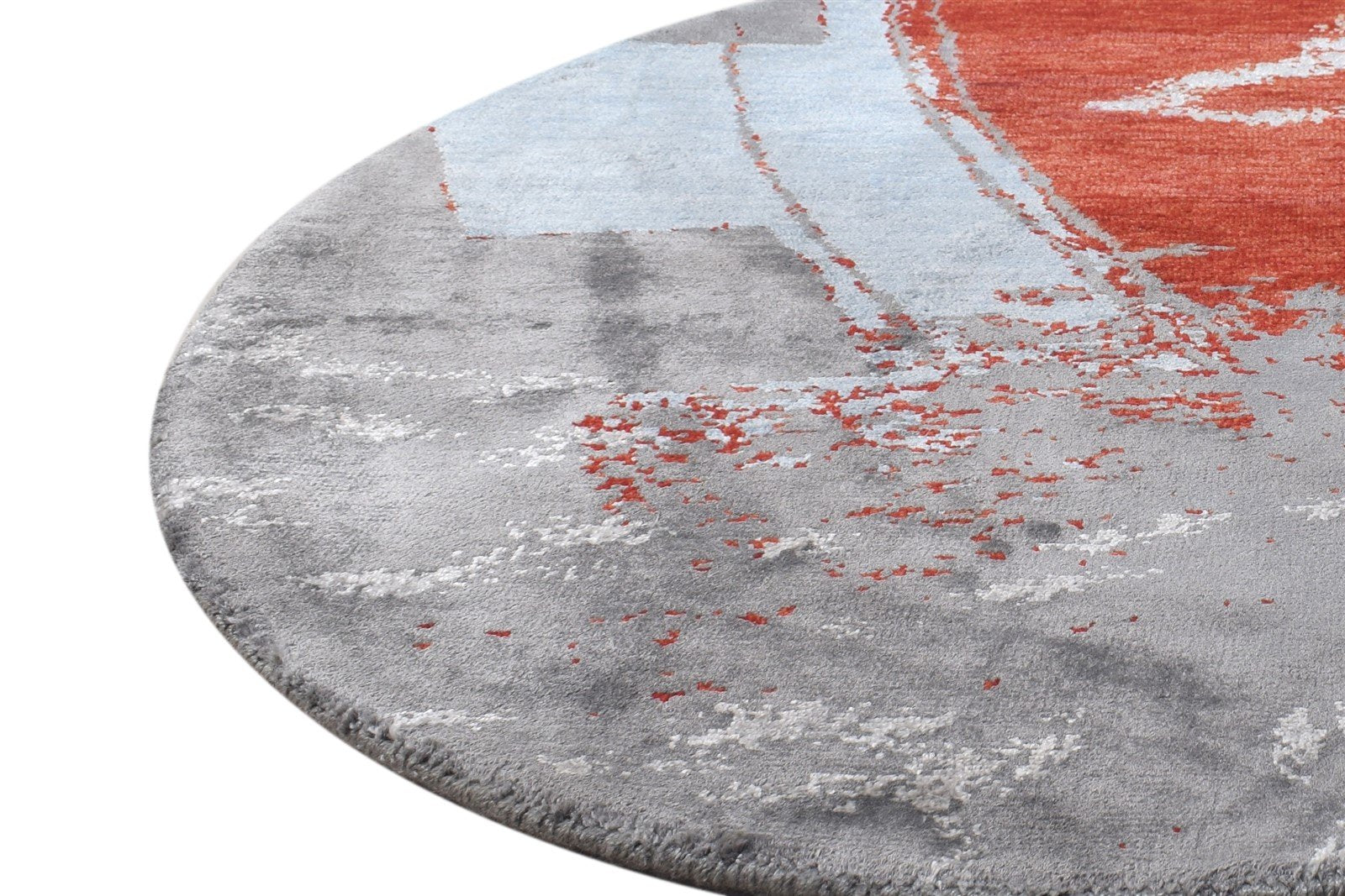 Elfrida Grey Wool / Silk Rug 3' X 3' Modern Hand Knotted Indian Abstract Round   7864587223189