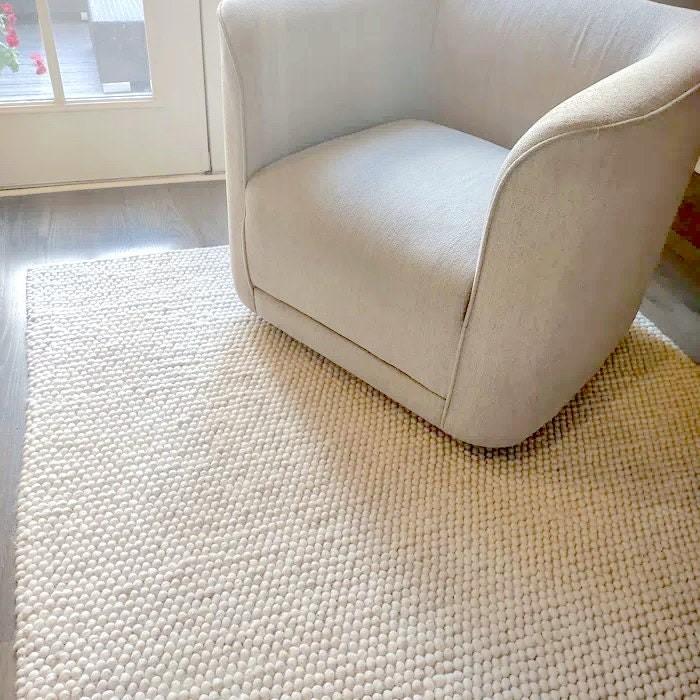 Elle Hand Knotted Chunky Wool Area Rug, Plain Solid Ivory / Off White Rug   8613859098773