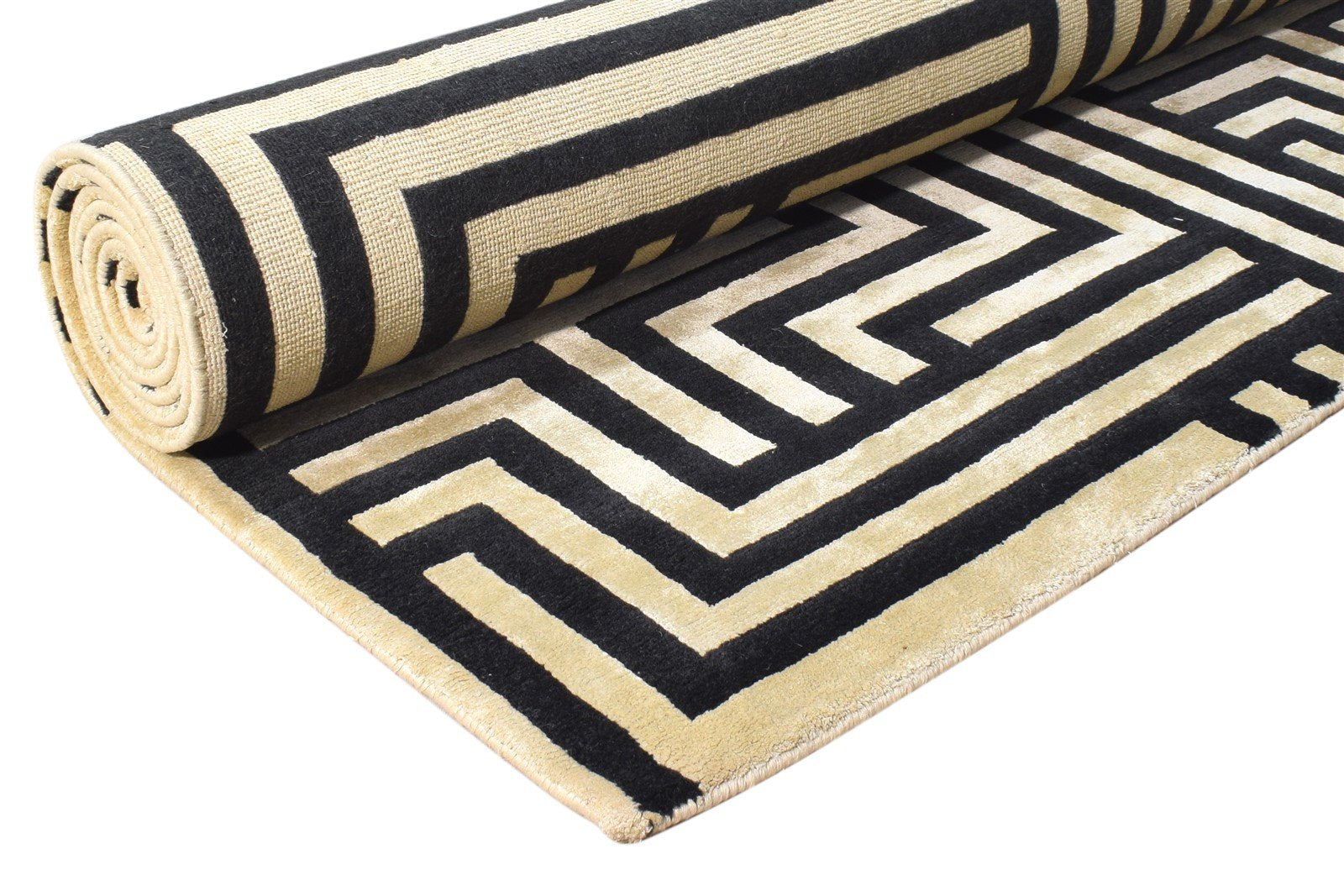 Elmira Black Silk Rug 6' X 9' Modern Hand Knotted Moroccan Geometric   7865094471829