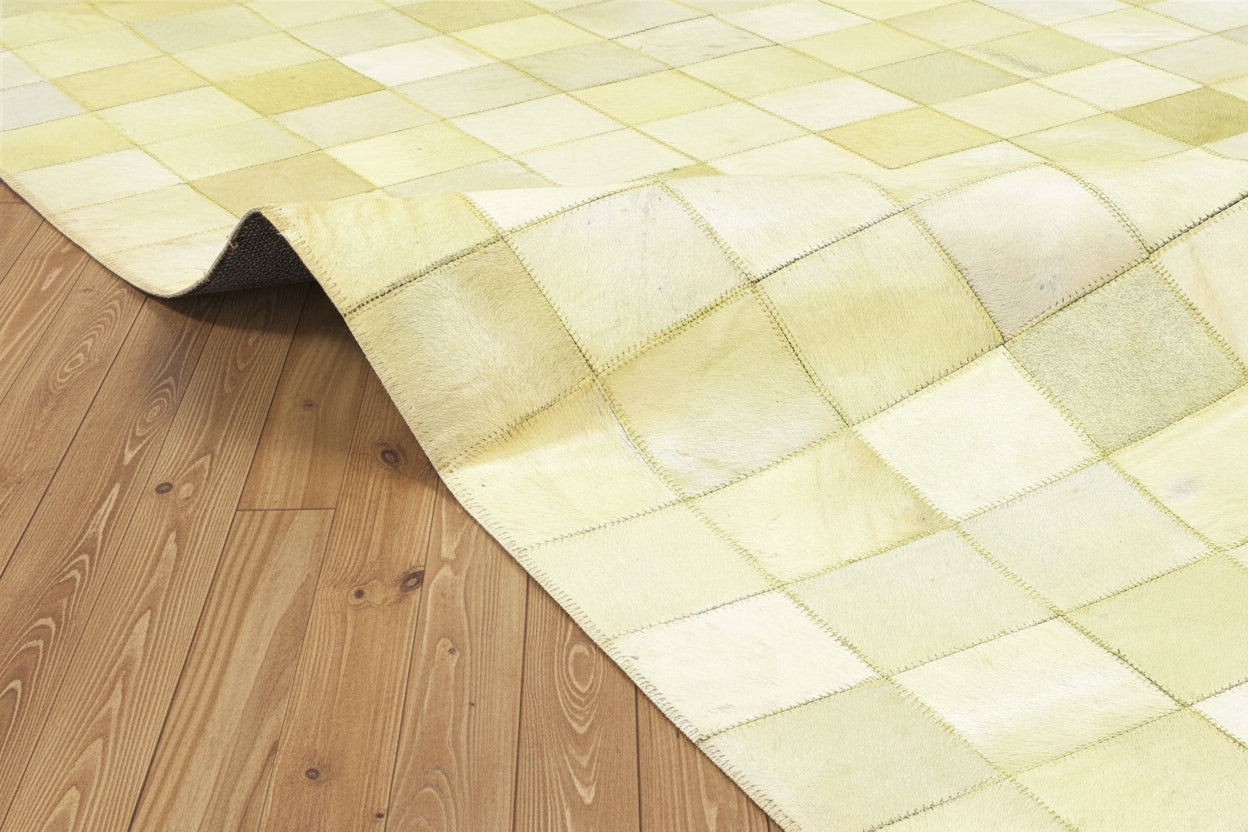 Emmey Leather Handmade Beige Checkerboard Rug | Modern Checkered Patchwork Area Rug   7864583356565