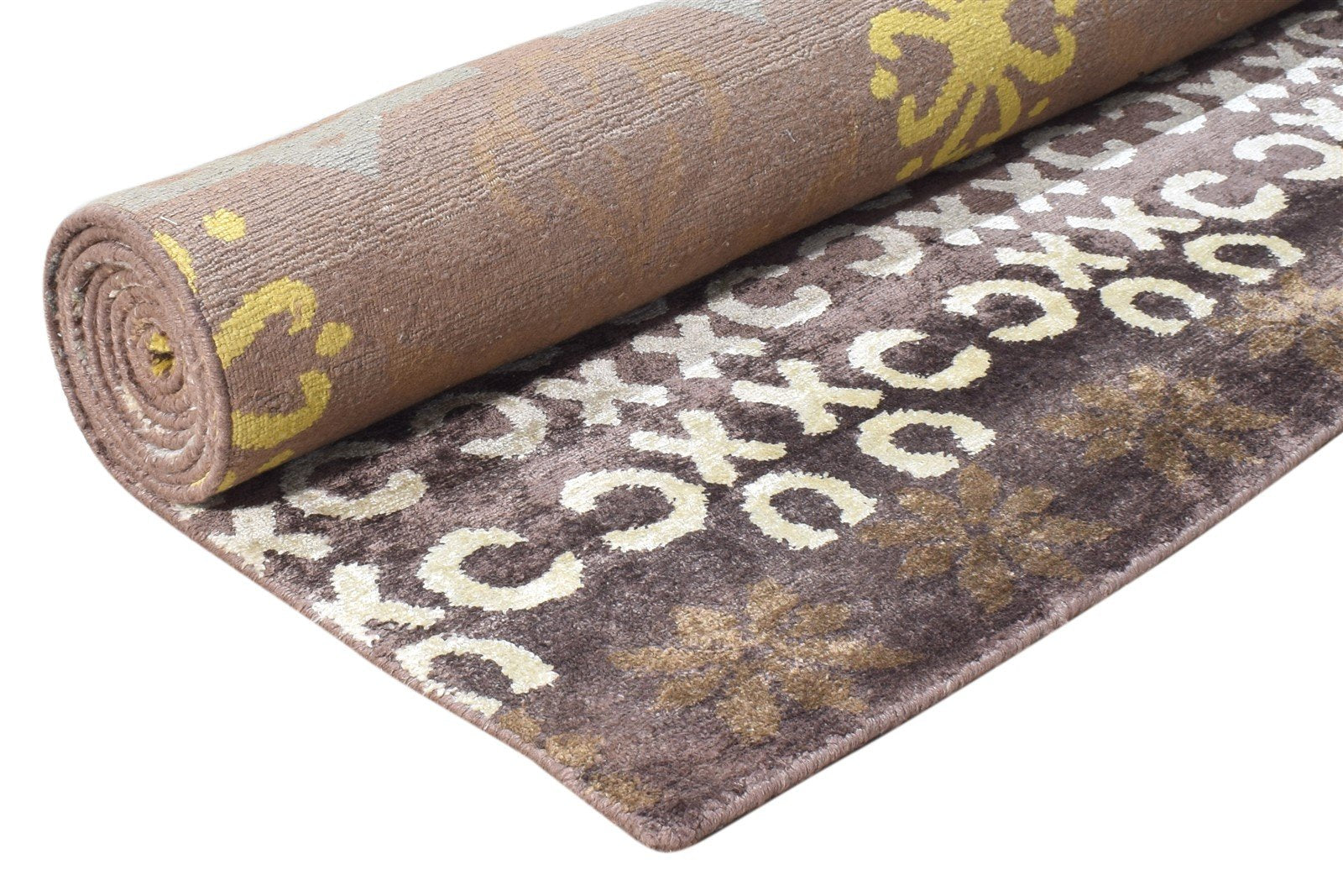 Emogene Hand Knotted Brown Silk Rug 6' X 9' Modern American Abstract   7865070223509