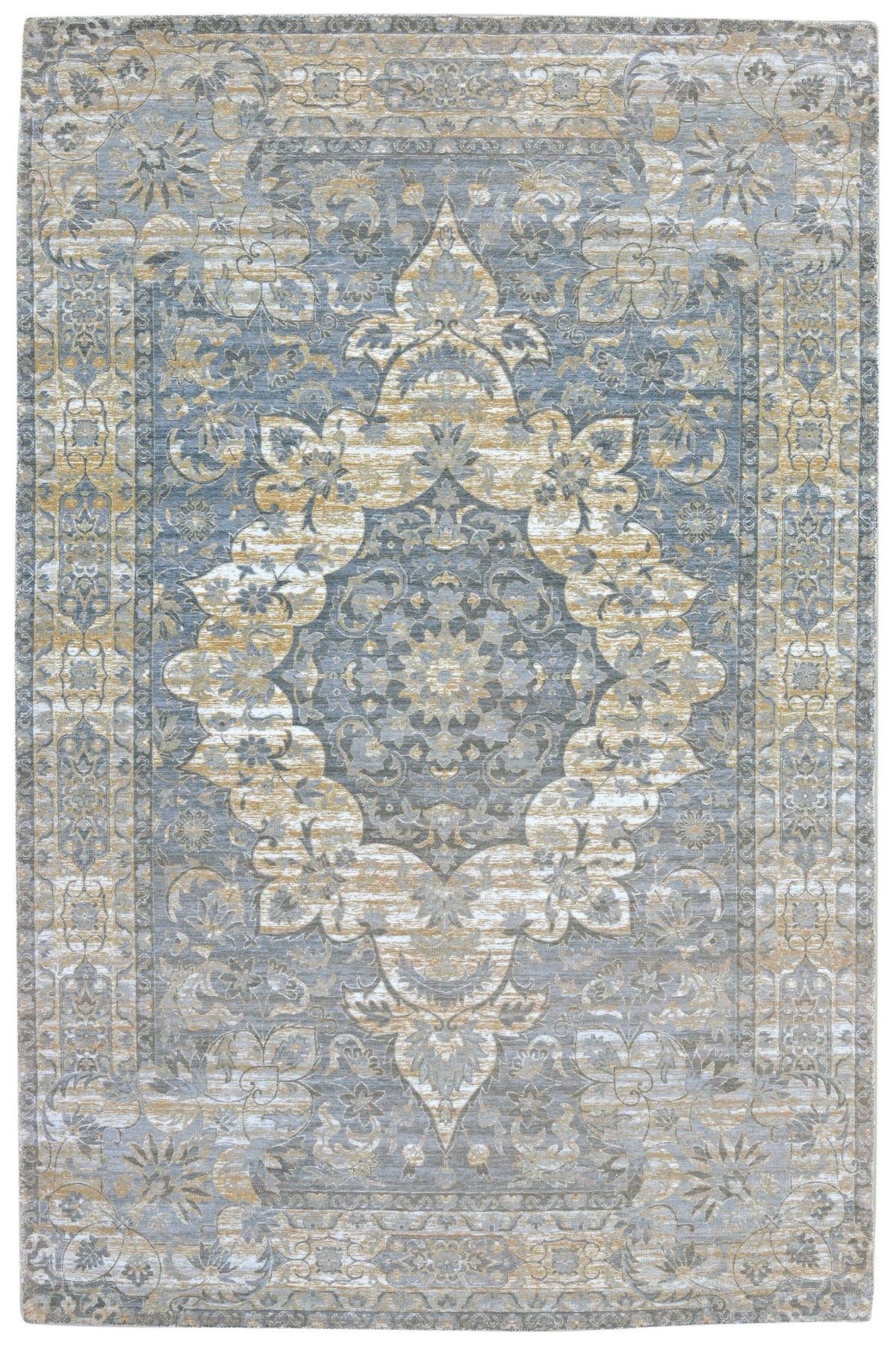 Enkay Vintage Style Handmade Slate Blue Medallion Area Rug – Modern Persian Oriental Style   9122602090645